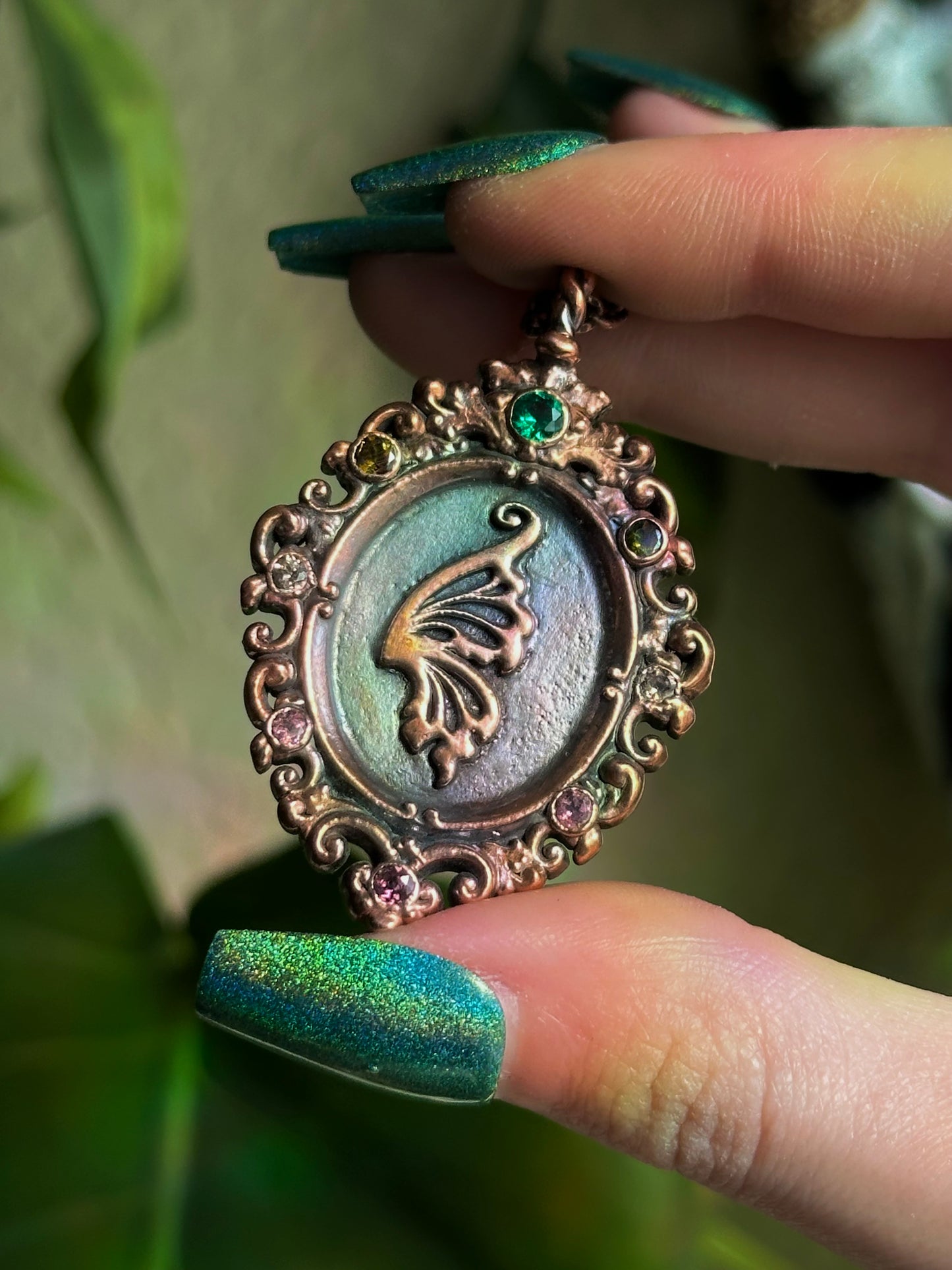 Tourmaline Fairy Antique Frame Matching Pendants