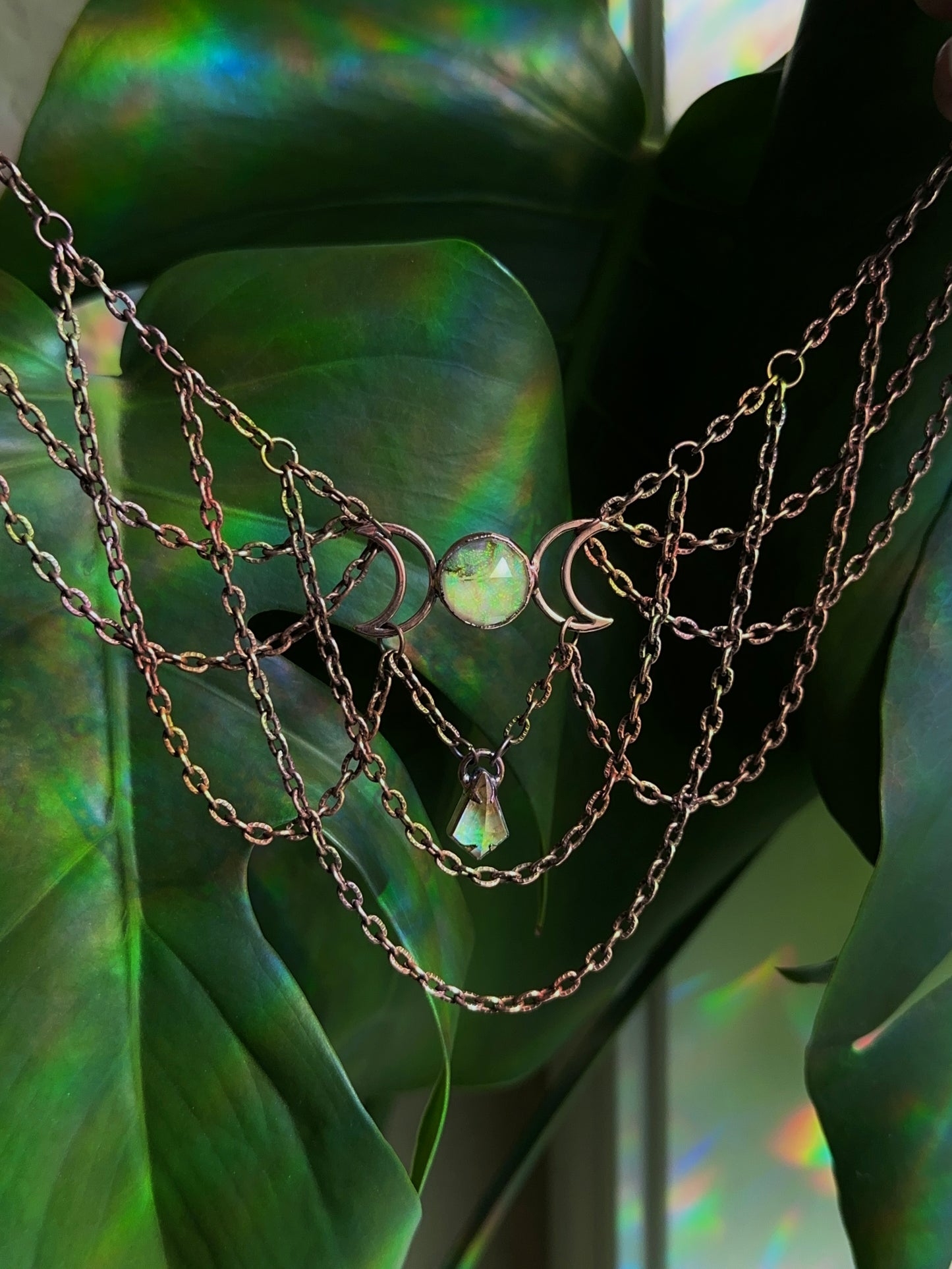 Sterling opal triple moon choker