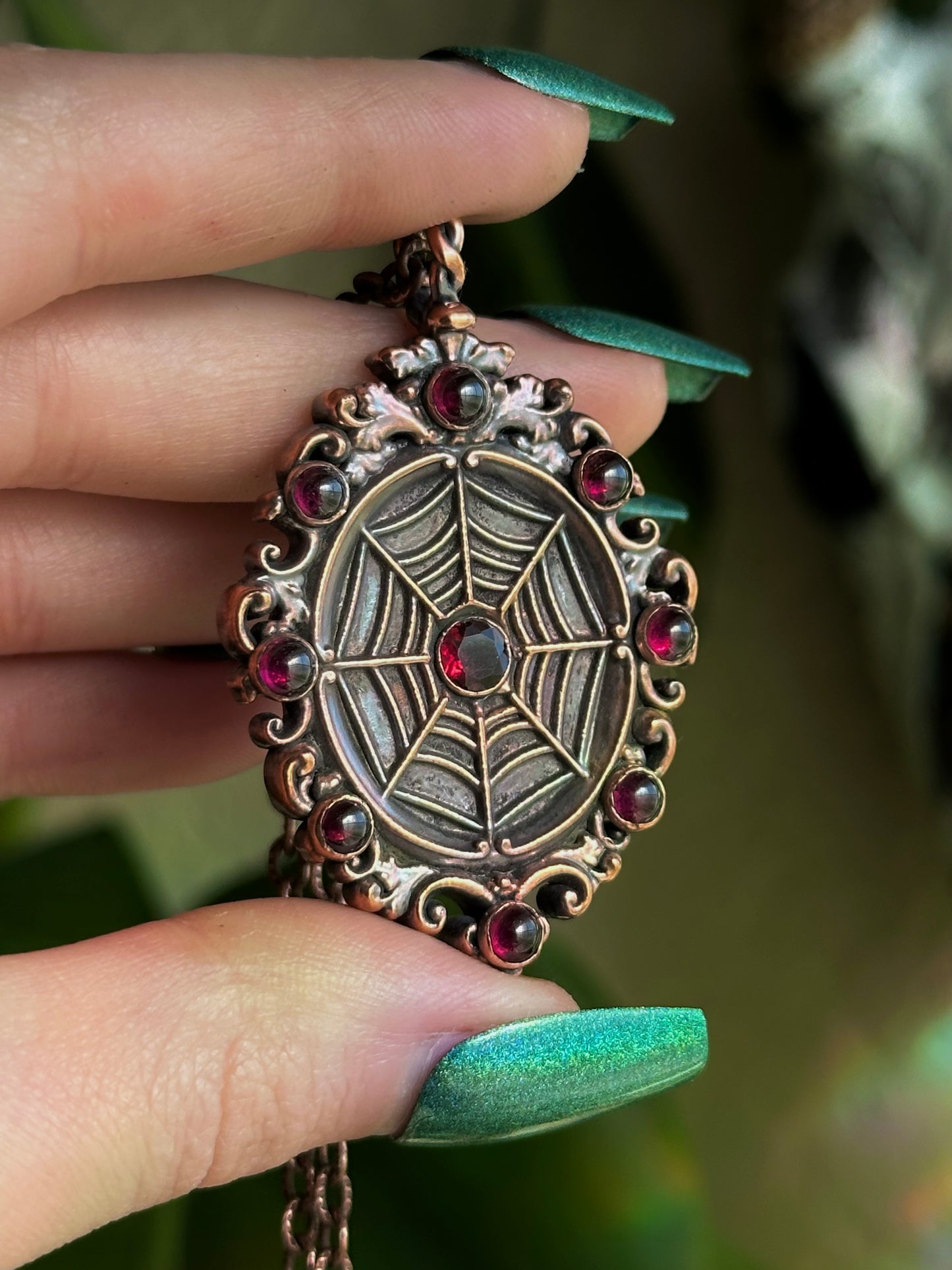 Garnet Spider Antique Frame Matching Pendants