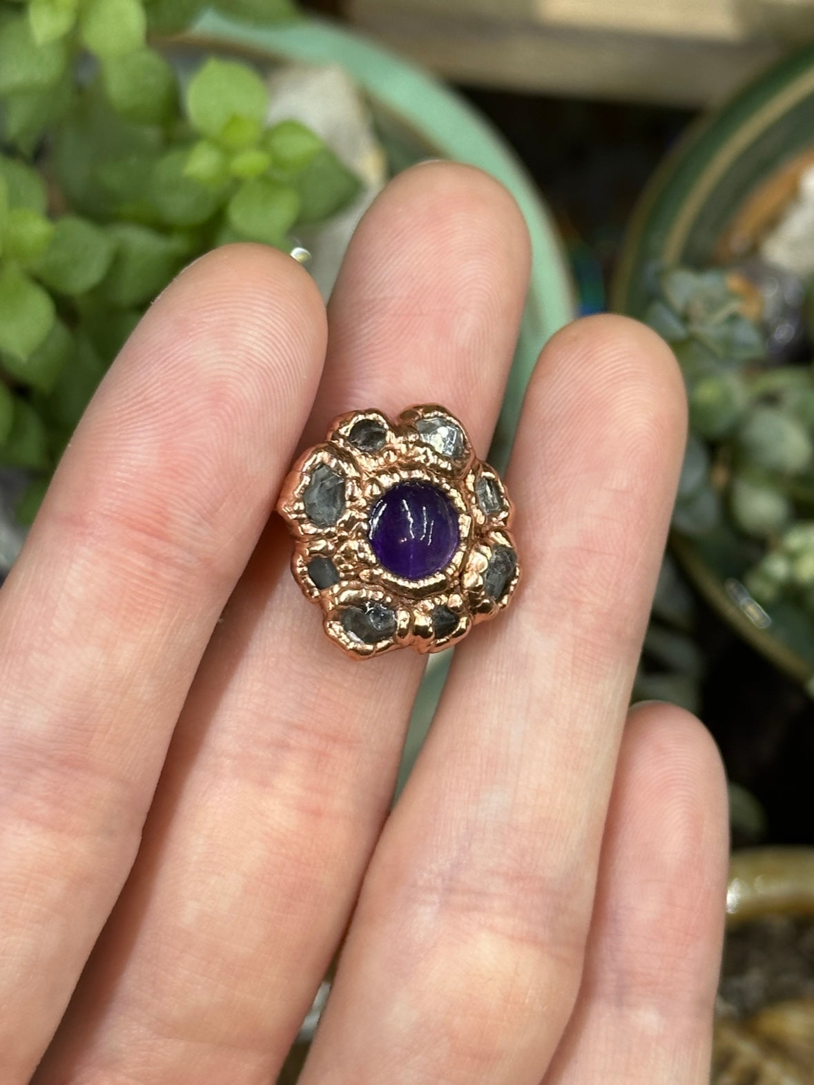 Amethyst and Herkimer Diamond ring