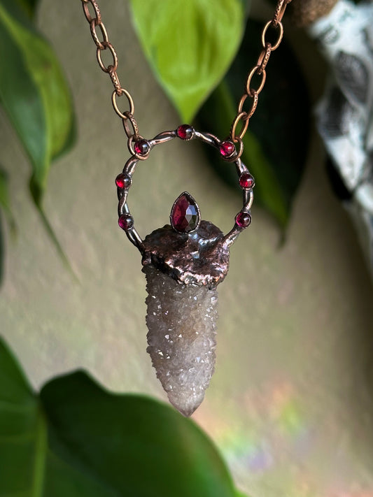 Spirit Quartz and Garnet Amulet
