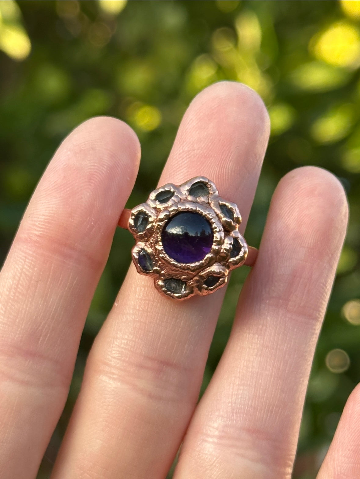 Amethyst and Herkimer Diamond ring