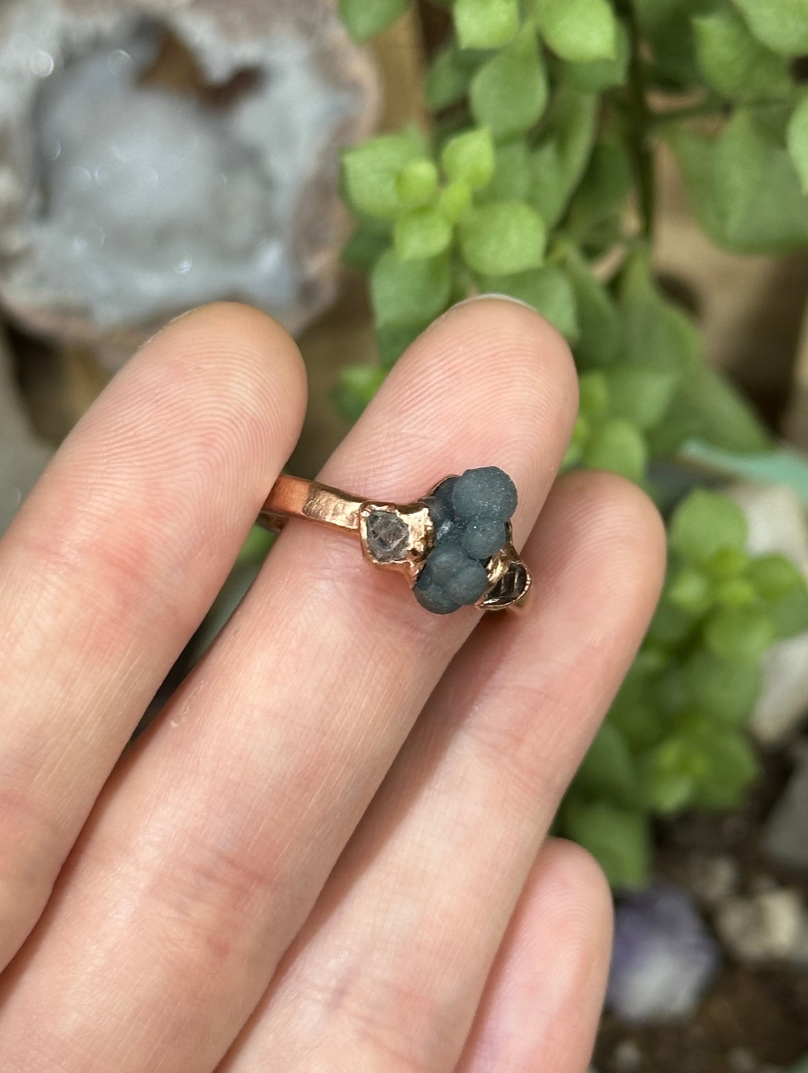 Grape Agate and Herkimer Diamond ring