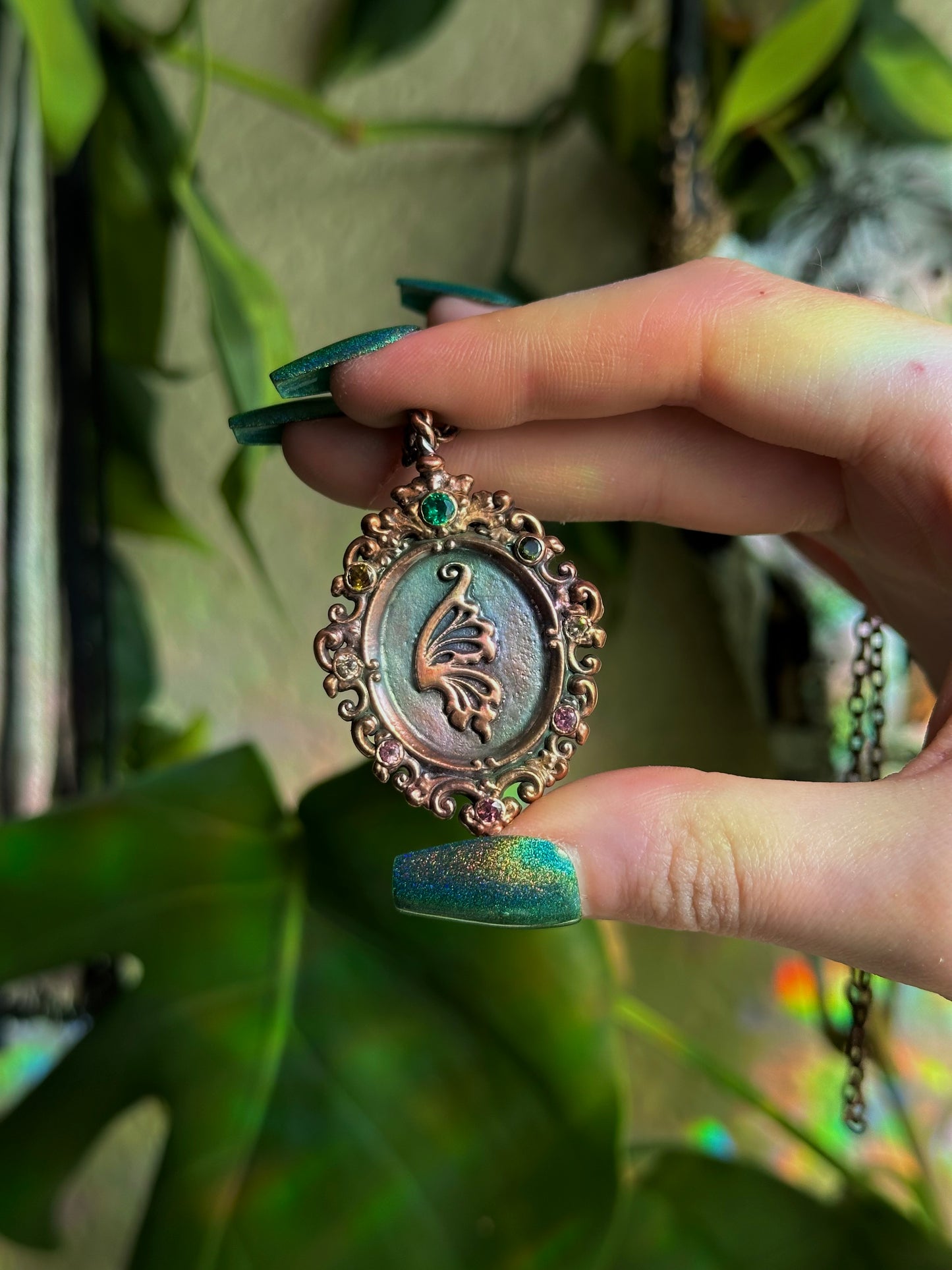 Tourmaline Fairy Antique Frame Matching Pendants