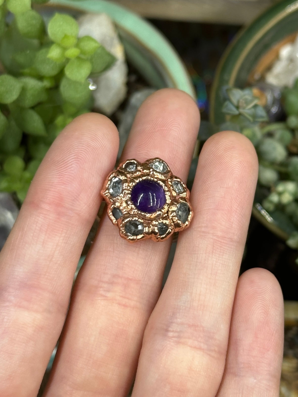 Amethyst and Herkimer Diamond ring