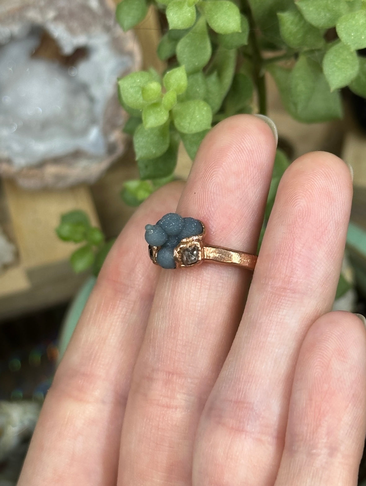 Grape Agate and Herkimer Diamond ring