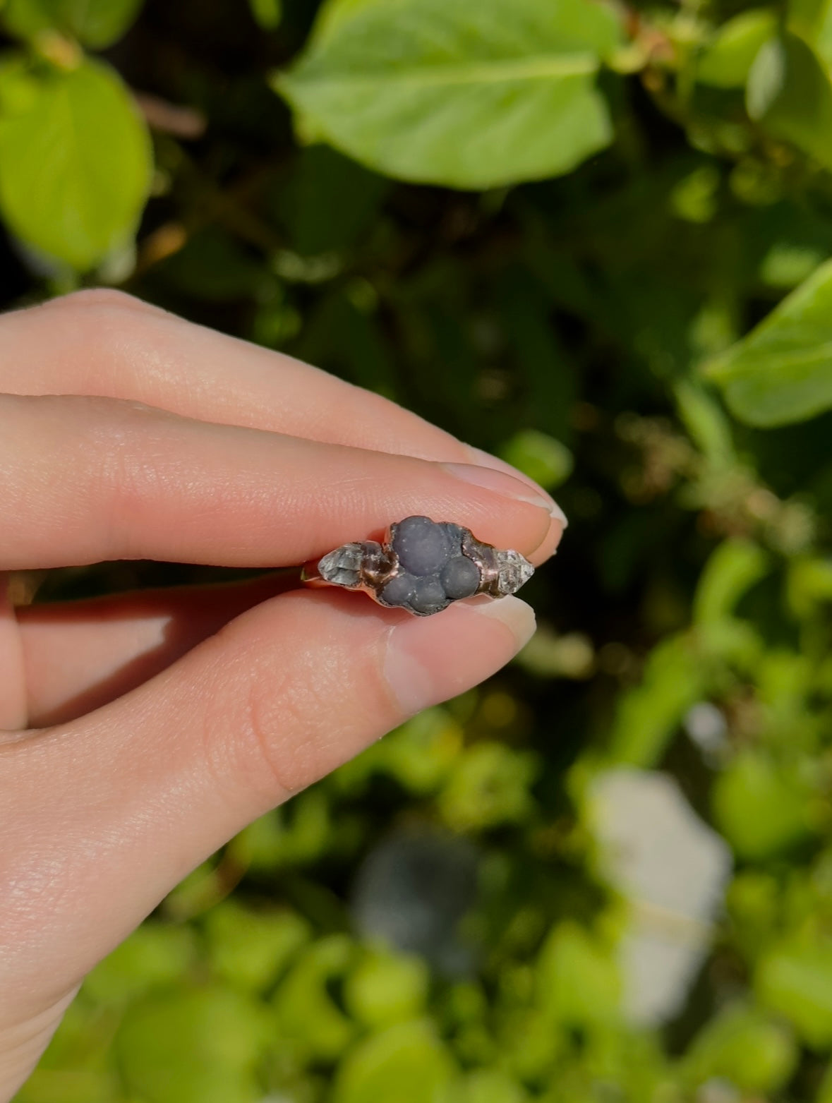 Grape Agate and Herkimer Diamond adjustable ring
