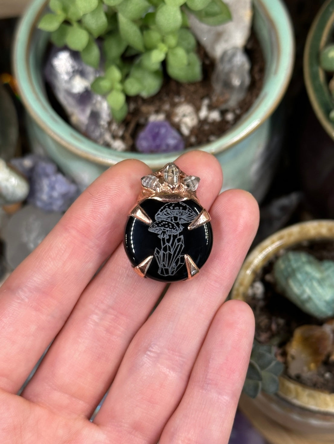 Mini mushroom electroformed pendant