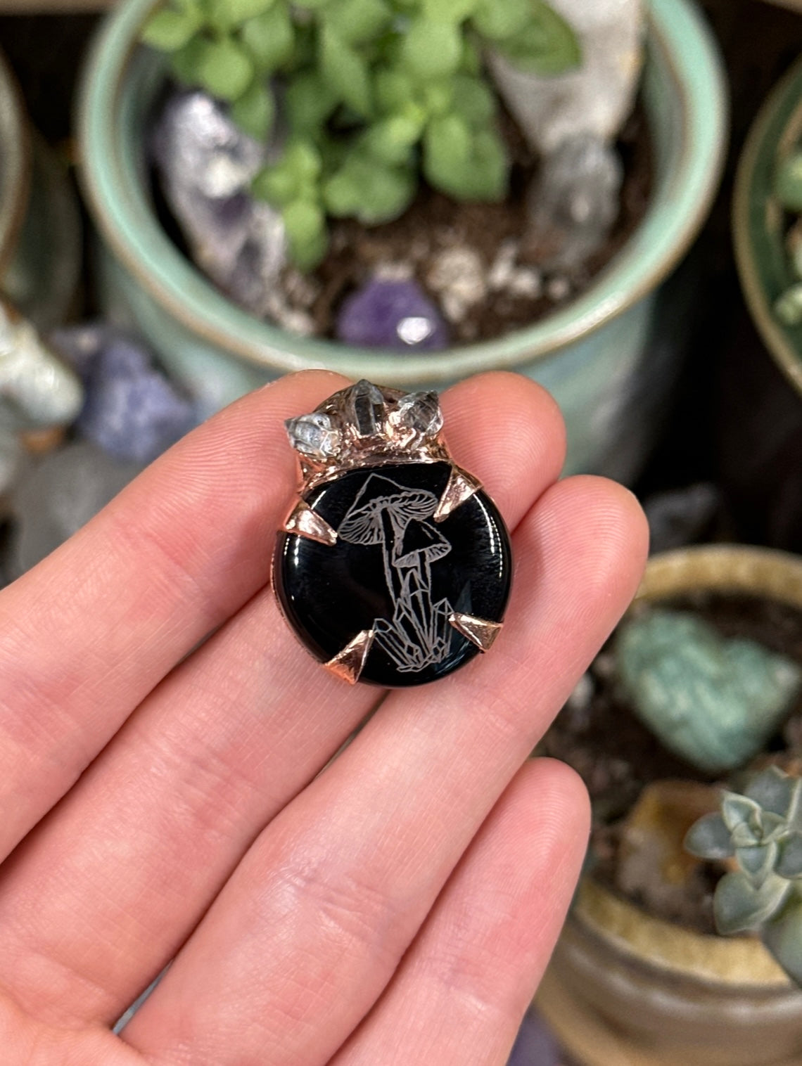Mini mushroom electroformed pendant
