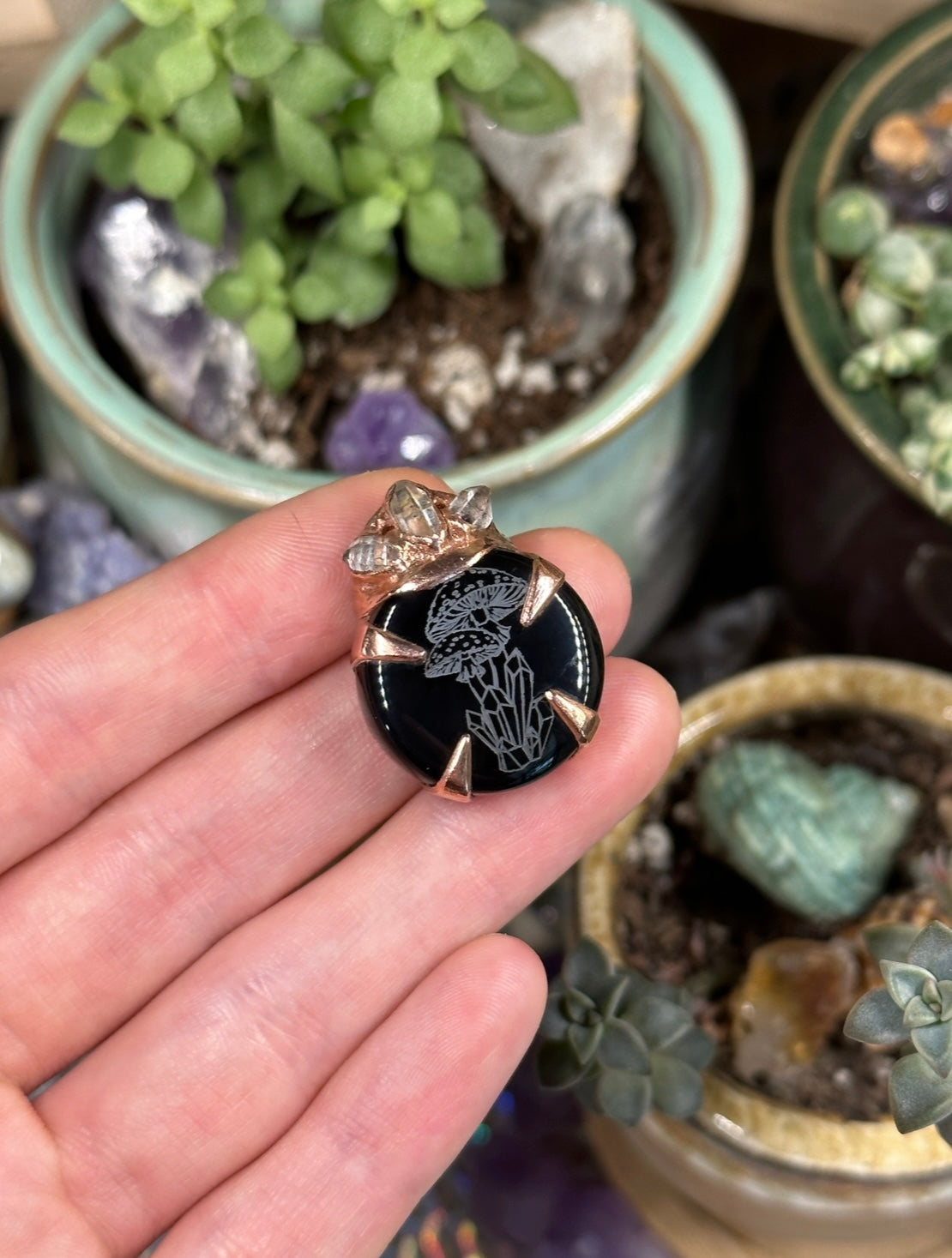 Mini mushroom electroformed pendant