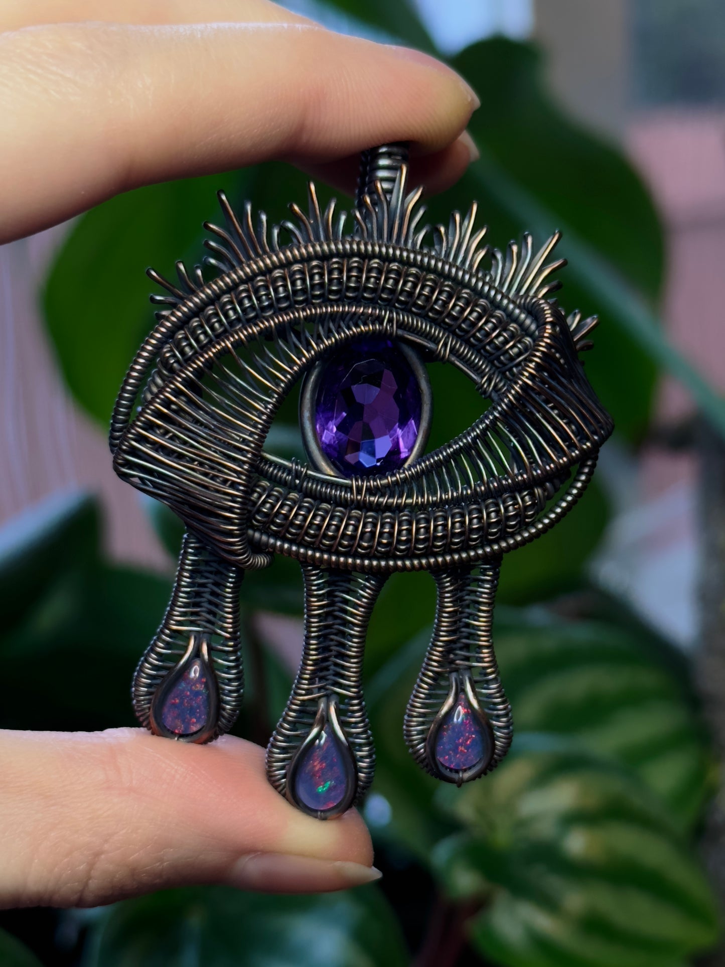 Amethyst and Opal Drippy Eye Amulet