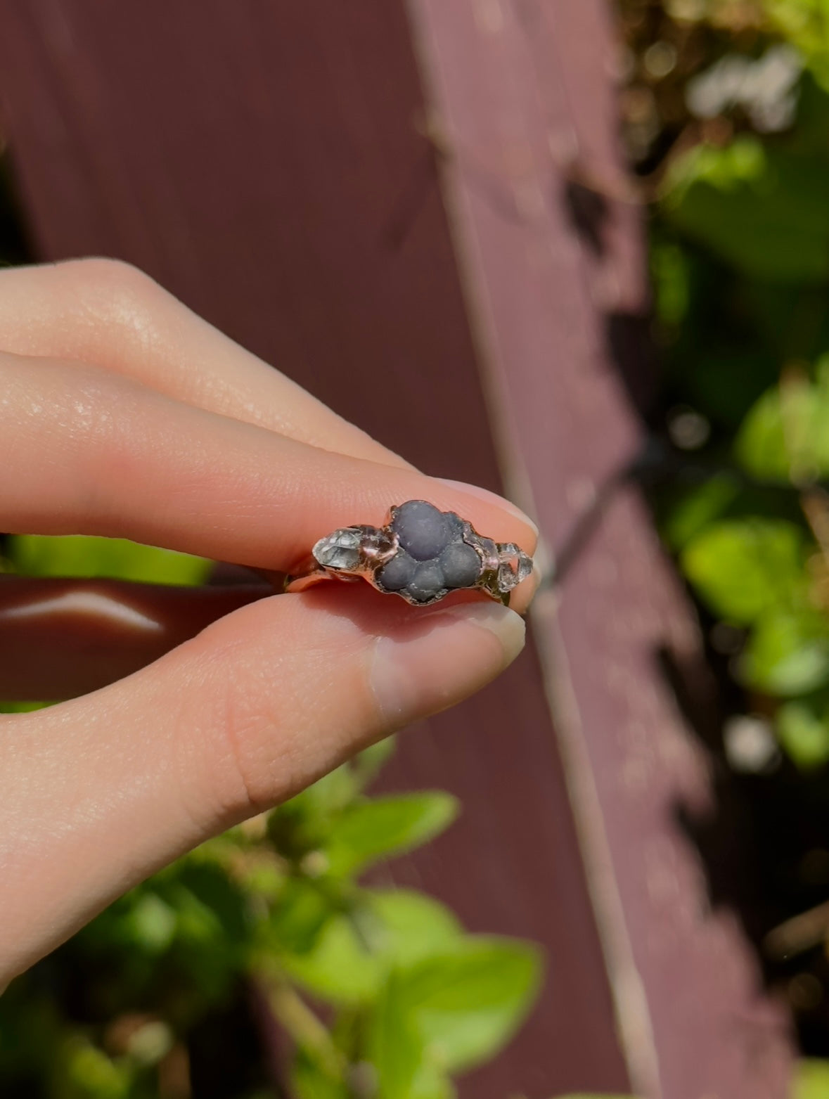 Grape Agate and Herkimer Diamond adjustable ring