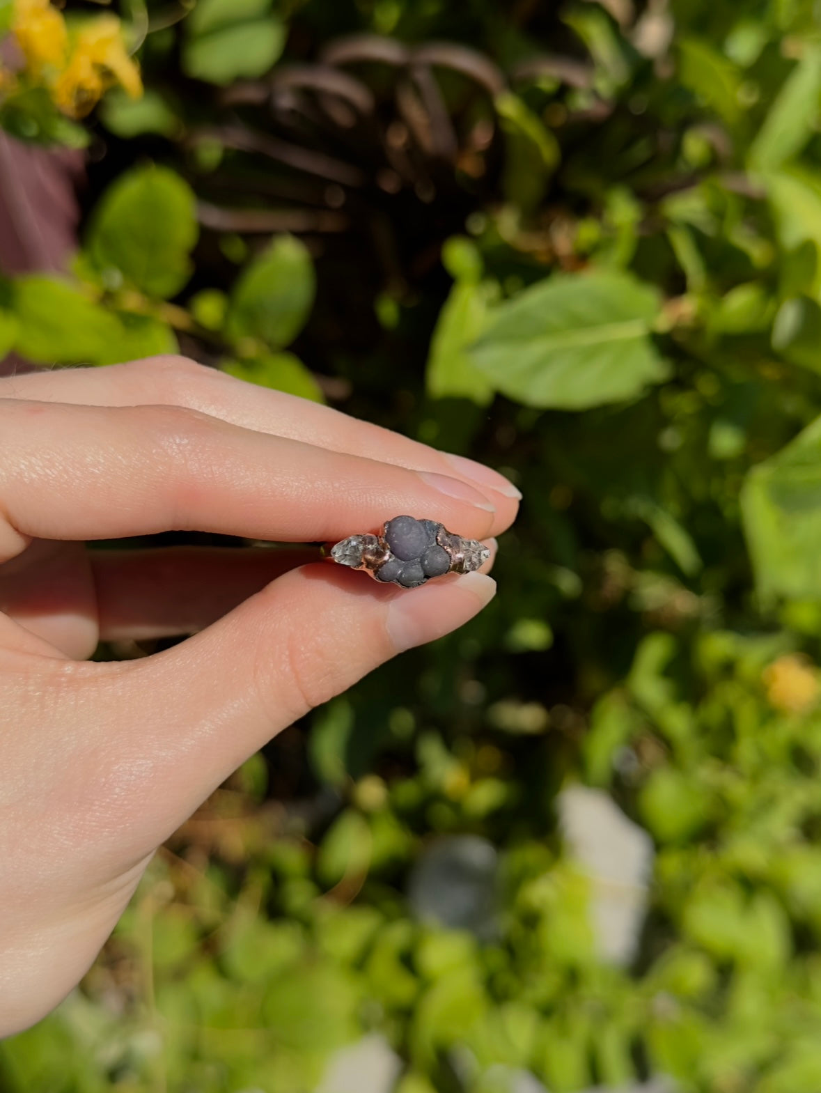 Grape Agate and Herkimer Diamond adjustable ring