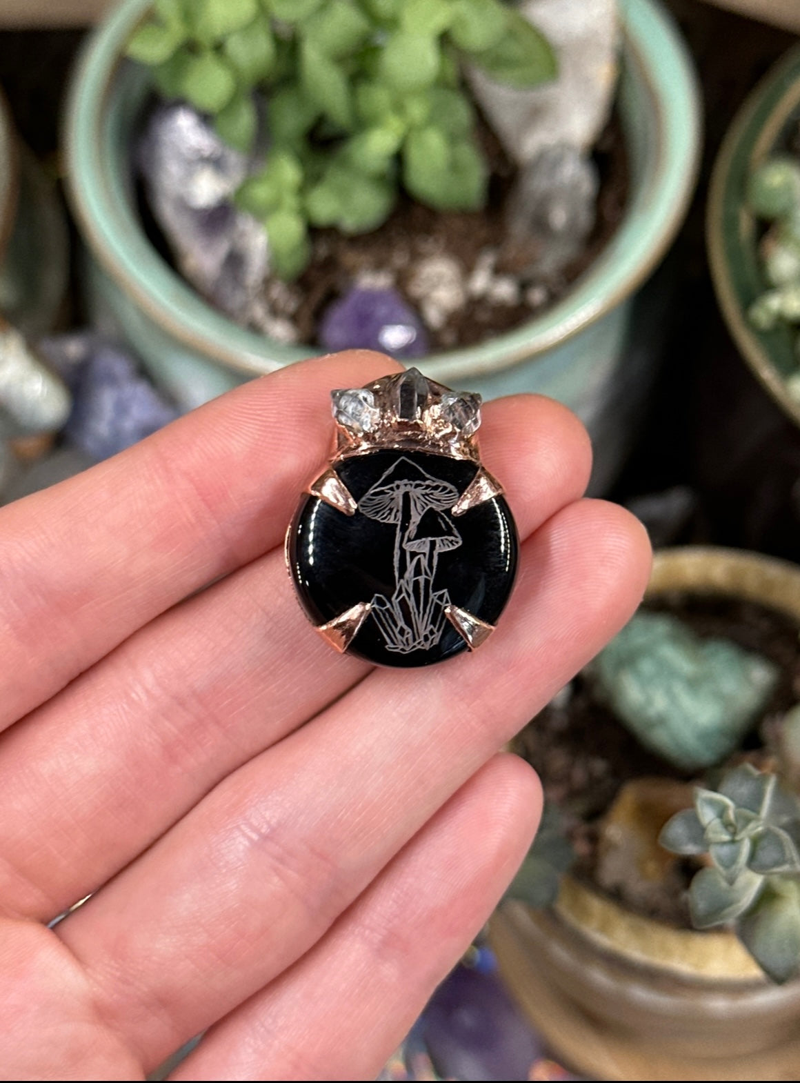 Mini mushroom electroformed pendant