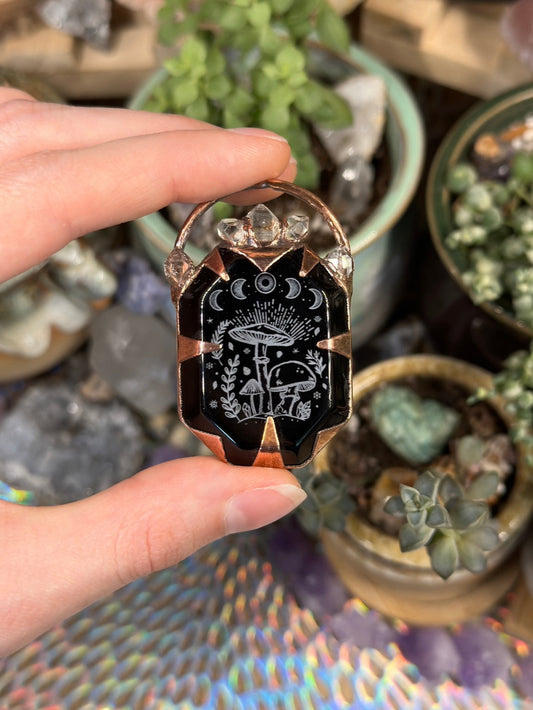 Mushroom moon phase electroformed pendant