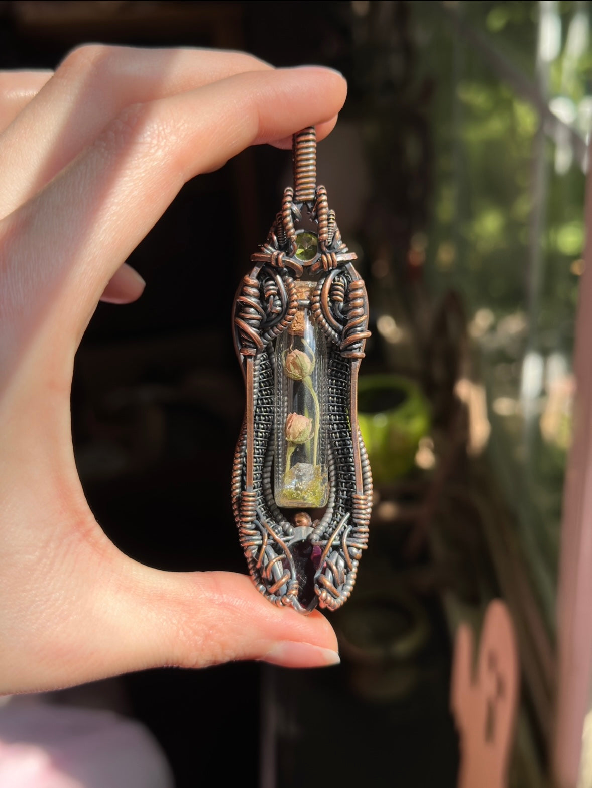 Eternal rose amulet with Garnet and Peridot