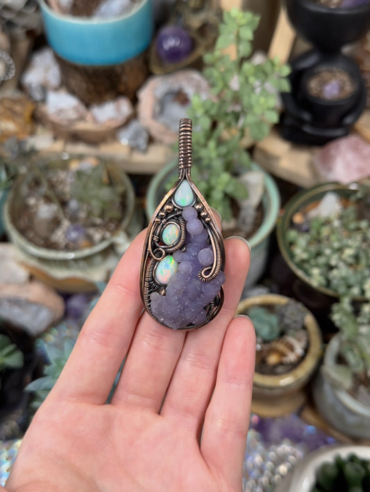 Grape Agate and Opal amulet