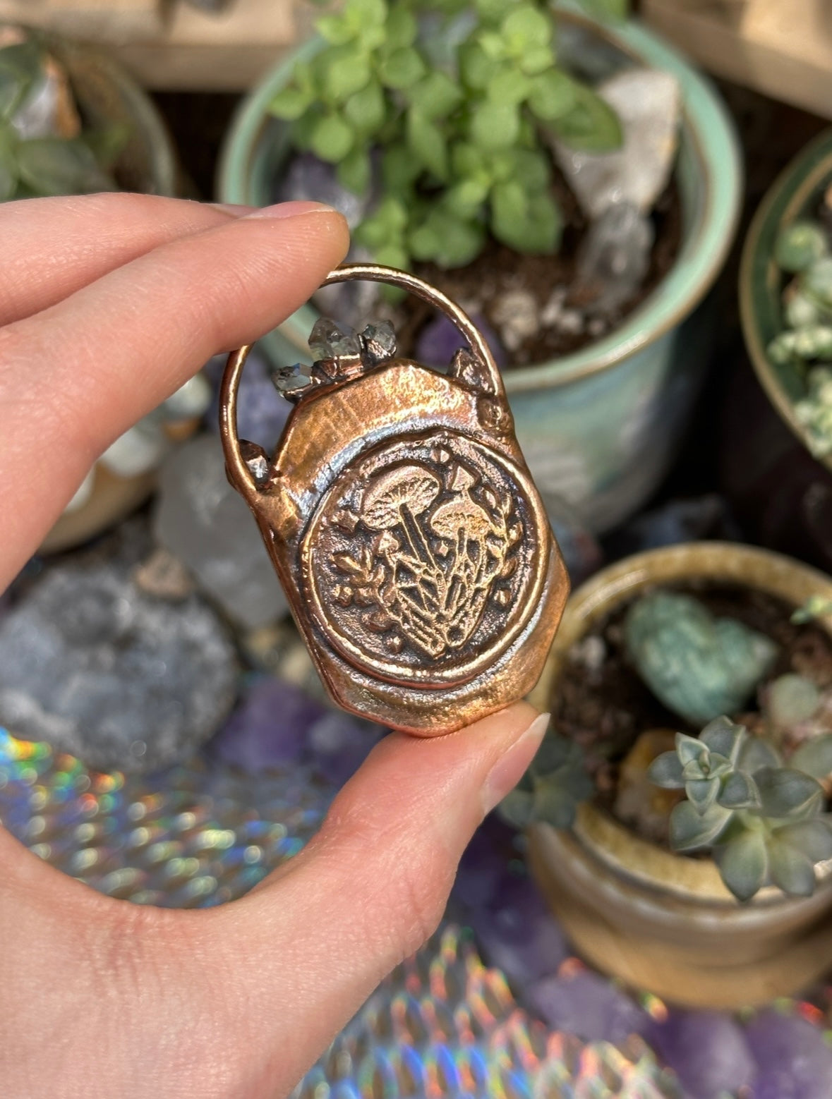 Mushroom goddess electroformed pendant