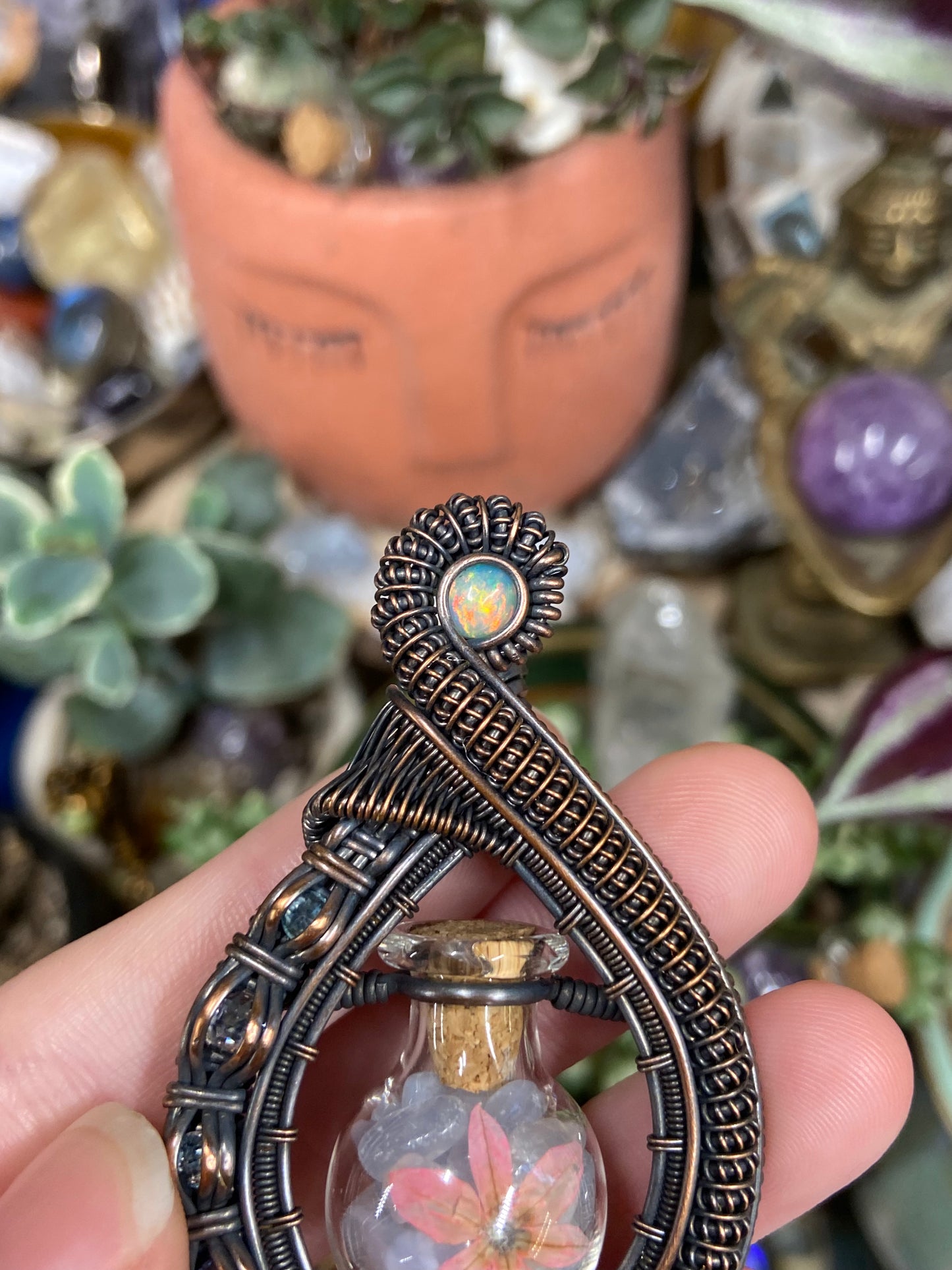 Blue lace agate wild flower vial vortex amulet