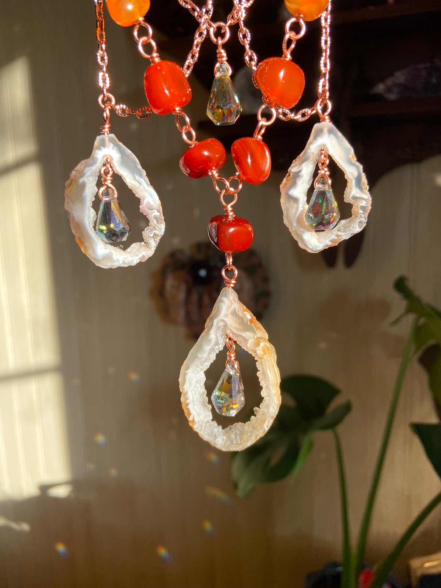 Red/yellow agate pentacle sun catcher