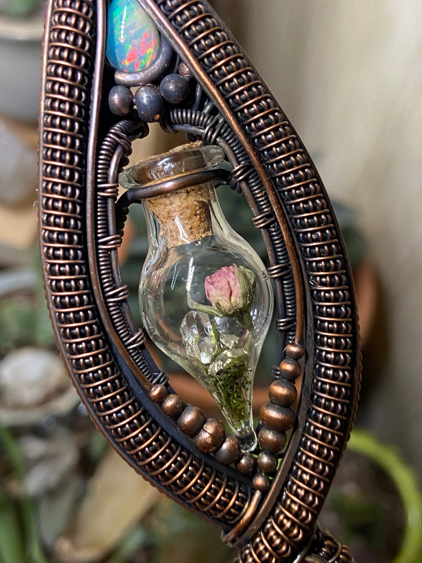 Pink Ruby rose terrarium amulet