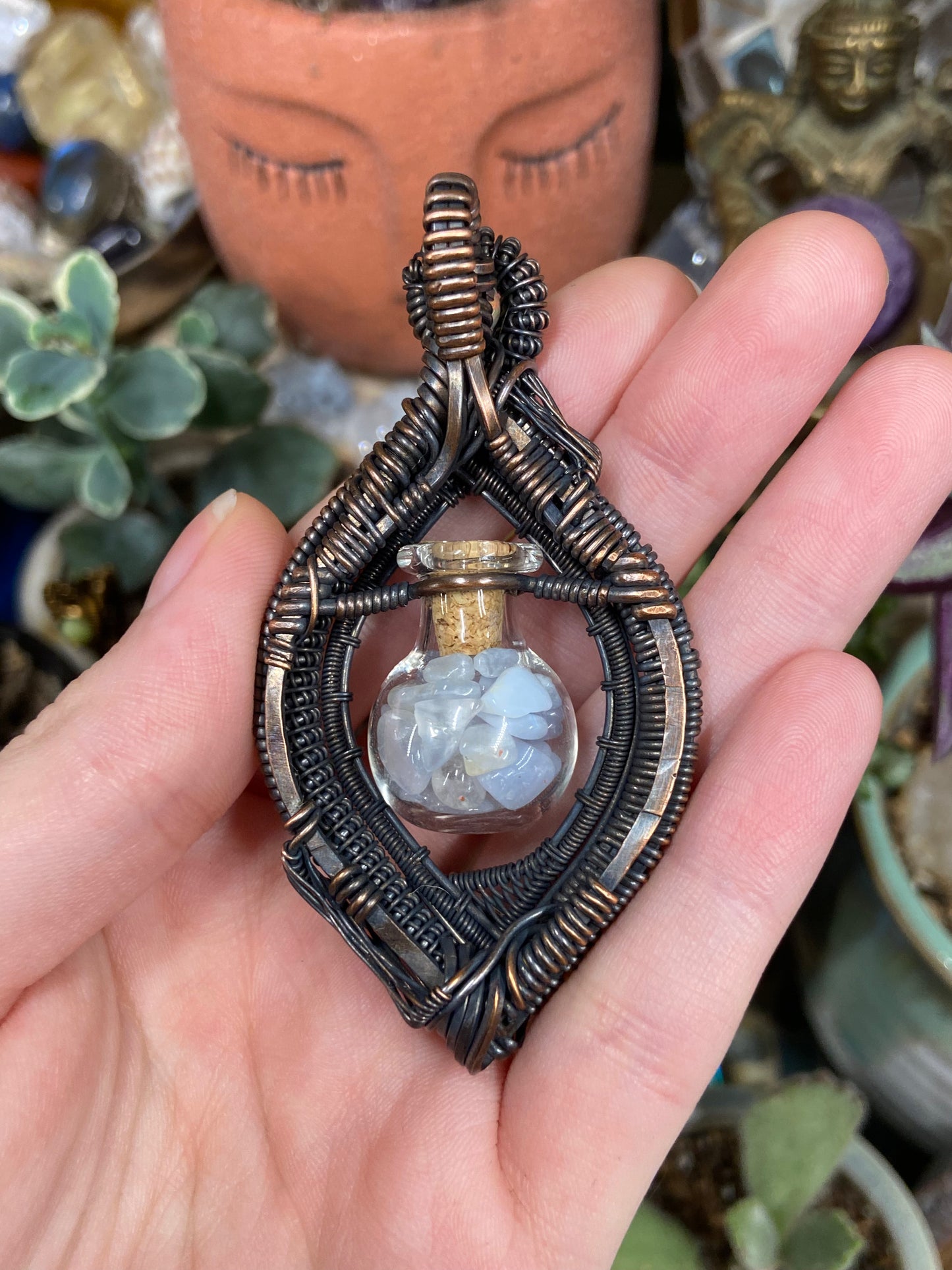 Blue lace agate wild flower vial vortex amulet