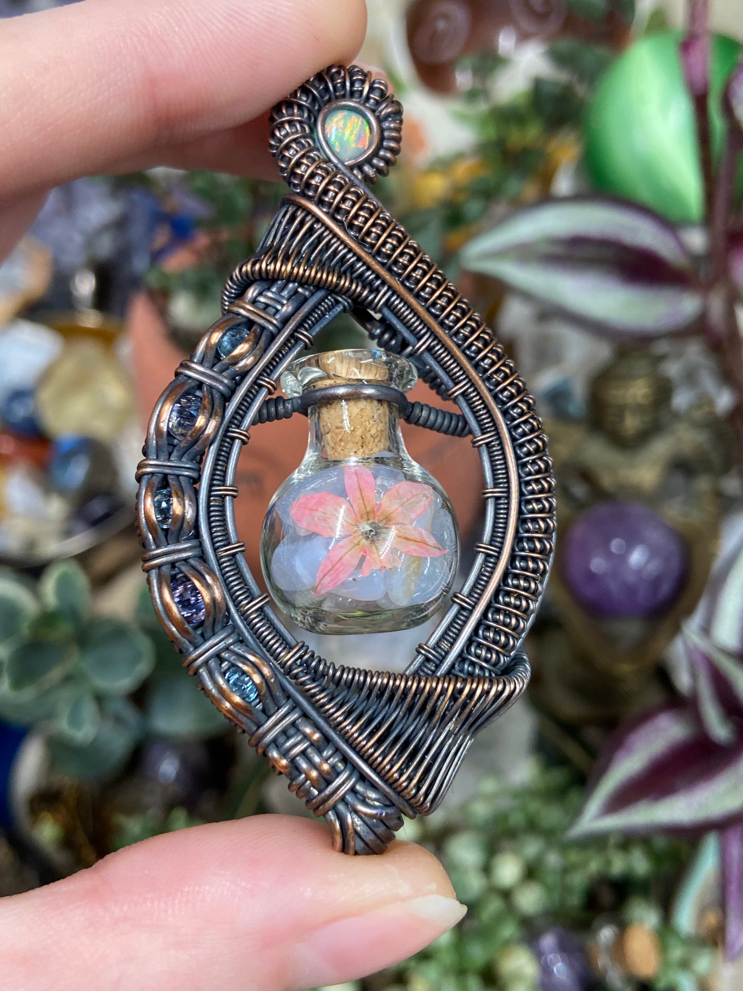 Blue lace agate wild flower vial vortex amulet