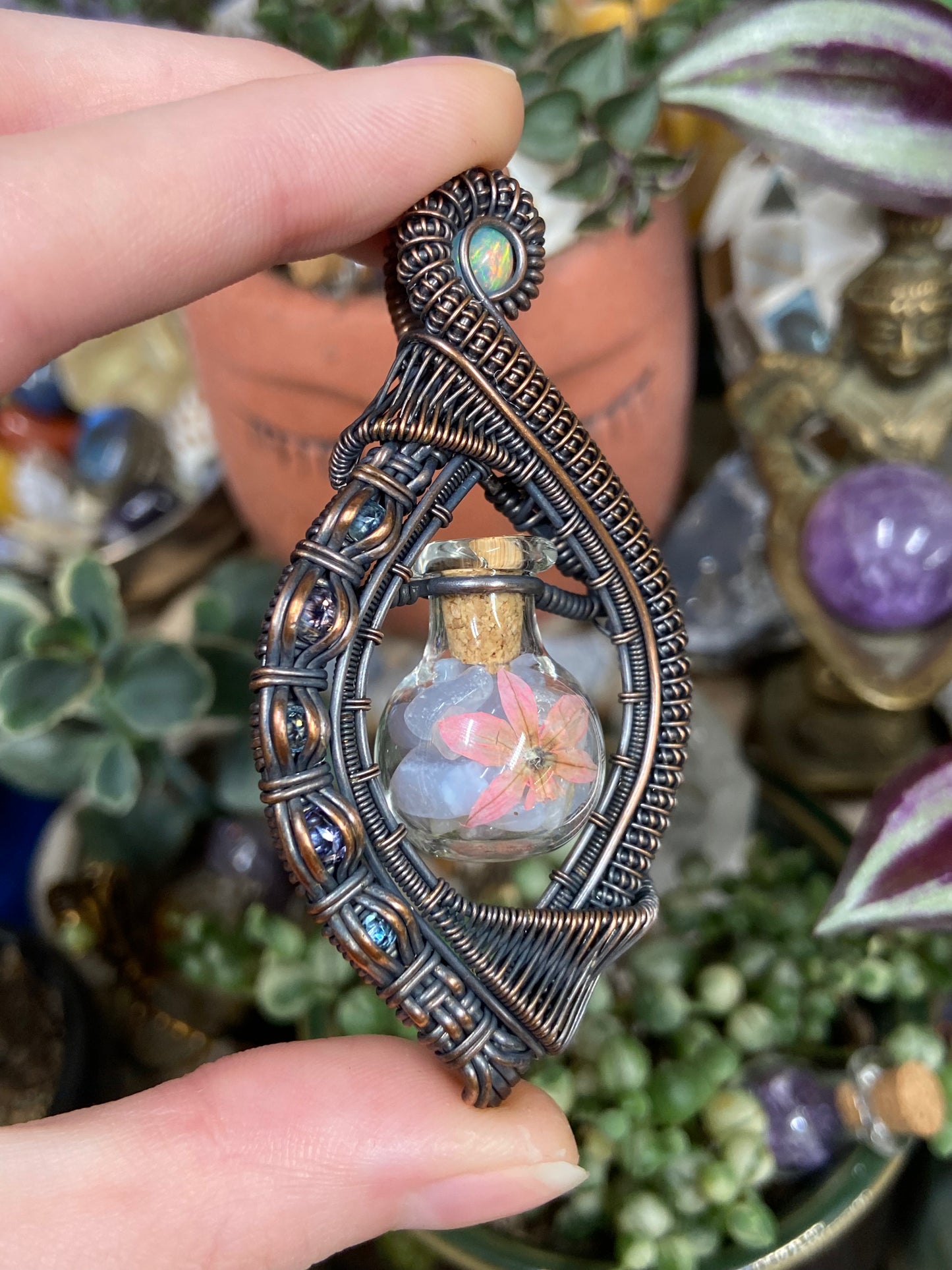 Blue lace agate wild flower vial vortex amulet