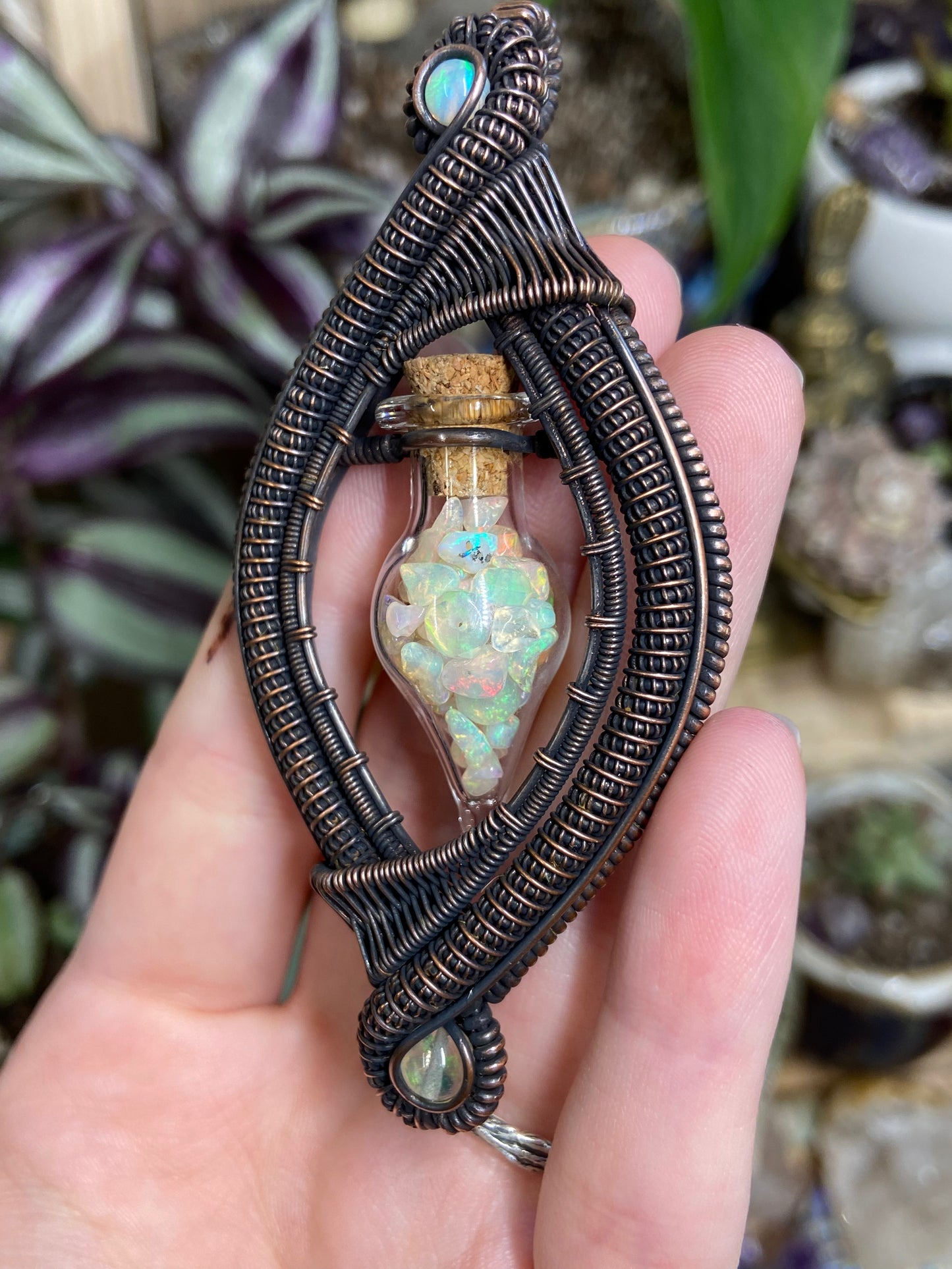 Ethiopian Opal vial vortex amulet in copper
