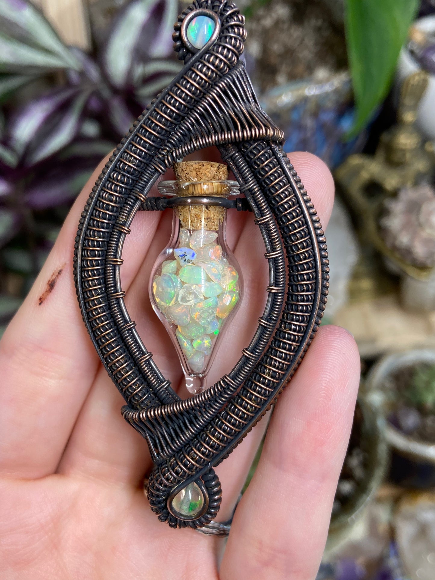 Ethiopian Opal vial vortex amulet in copper