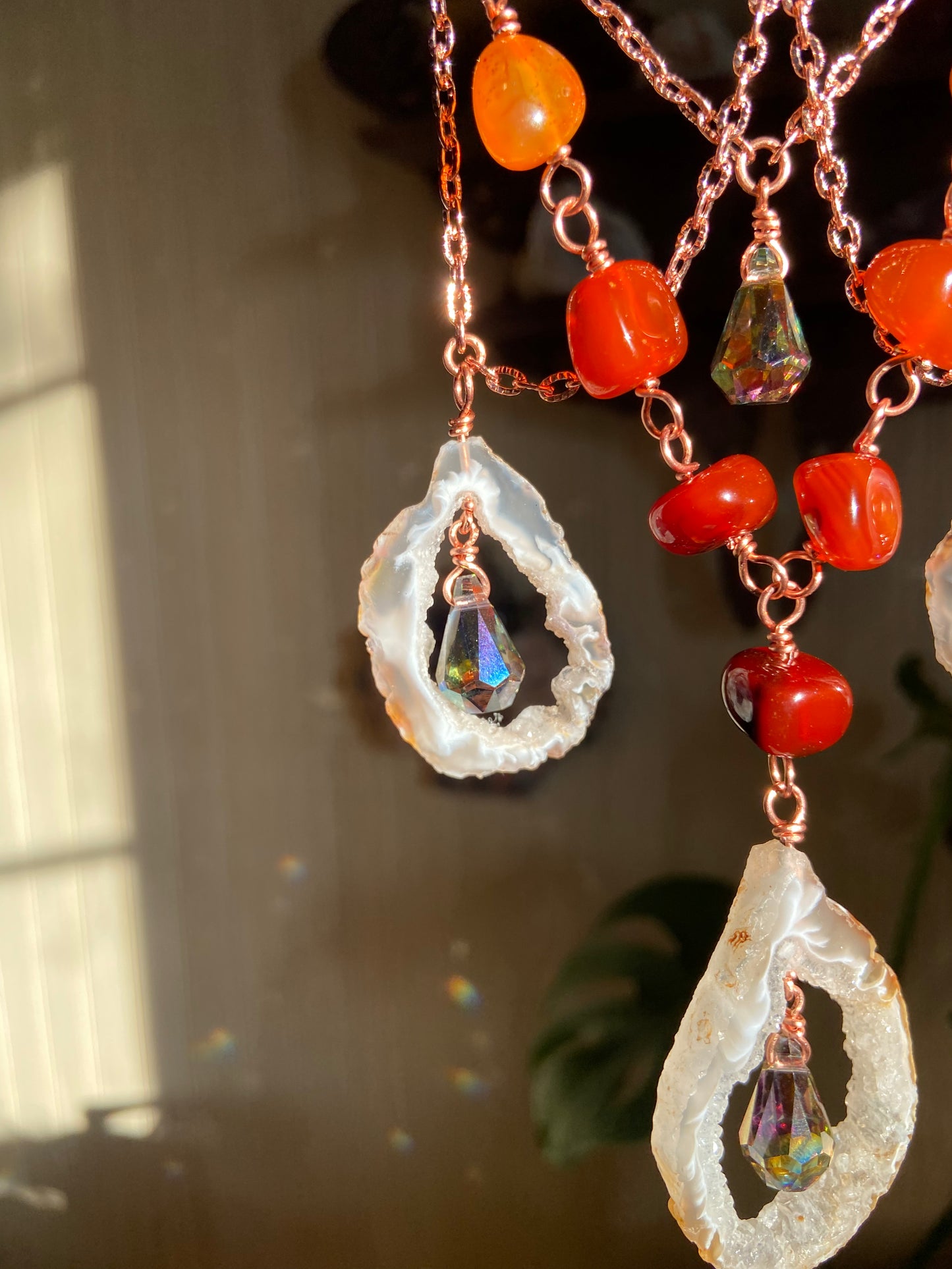 Red/yellow agate pentacle sun catcher