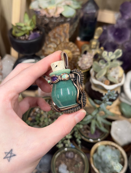 Opal and Amethyst pottery jar amulet