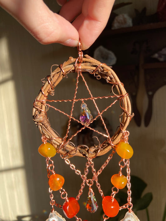 Red/yellow agate pentacle sun catcher
