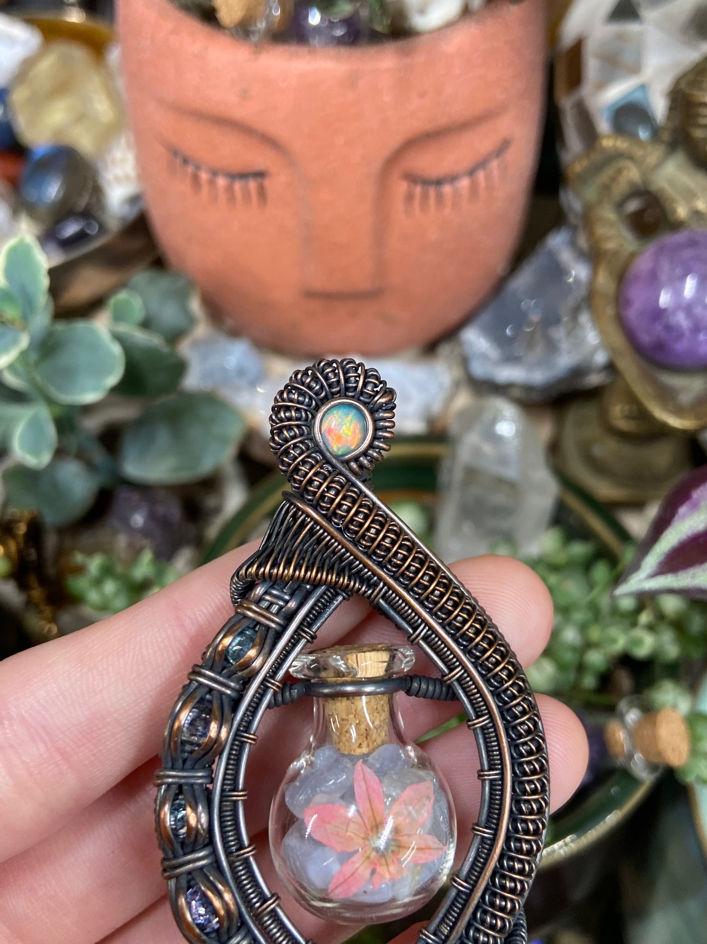 Blue lace agate wild flower vial vortex amulet