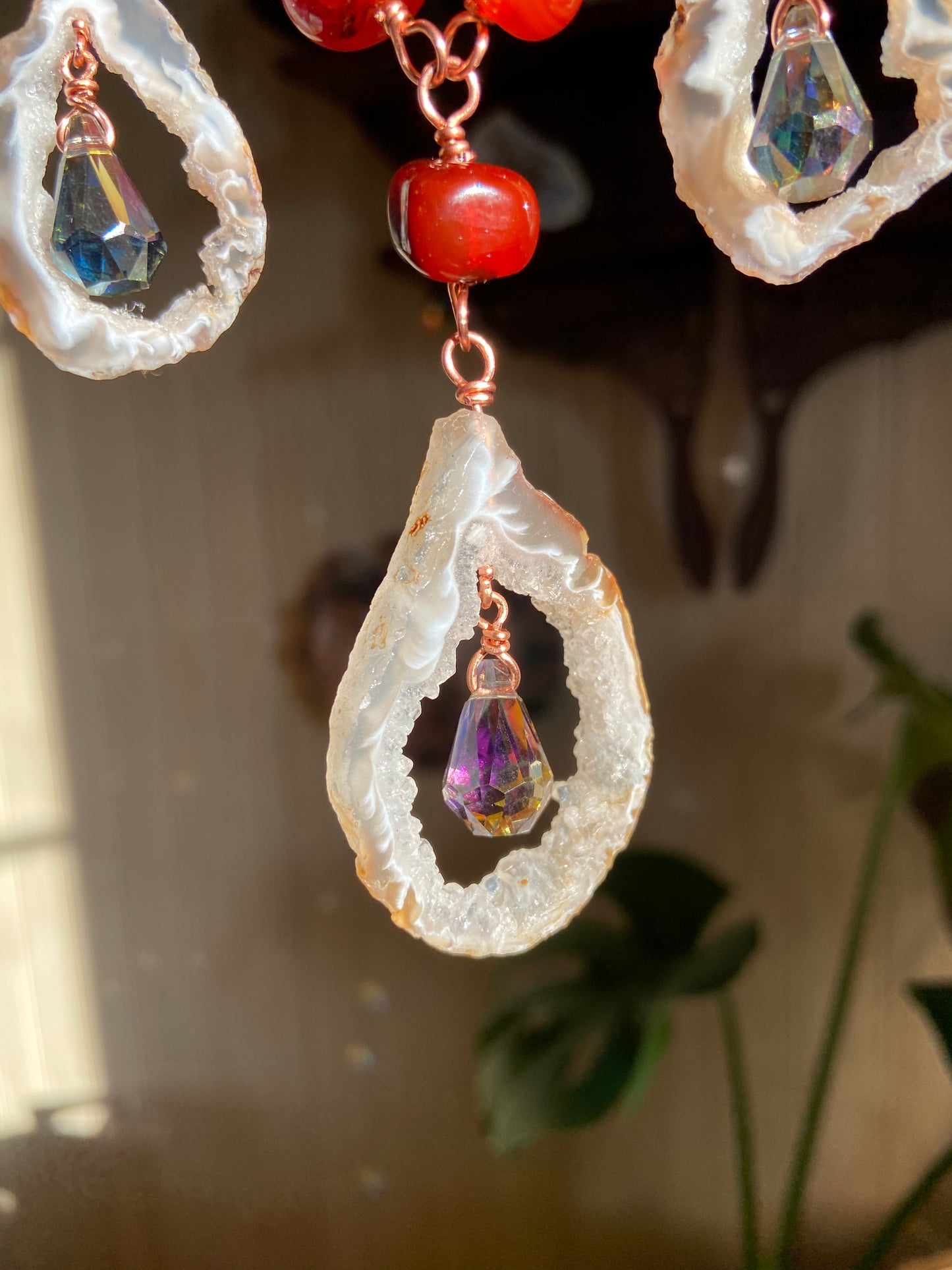 Red/yellow agate pentacle sun catcher