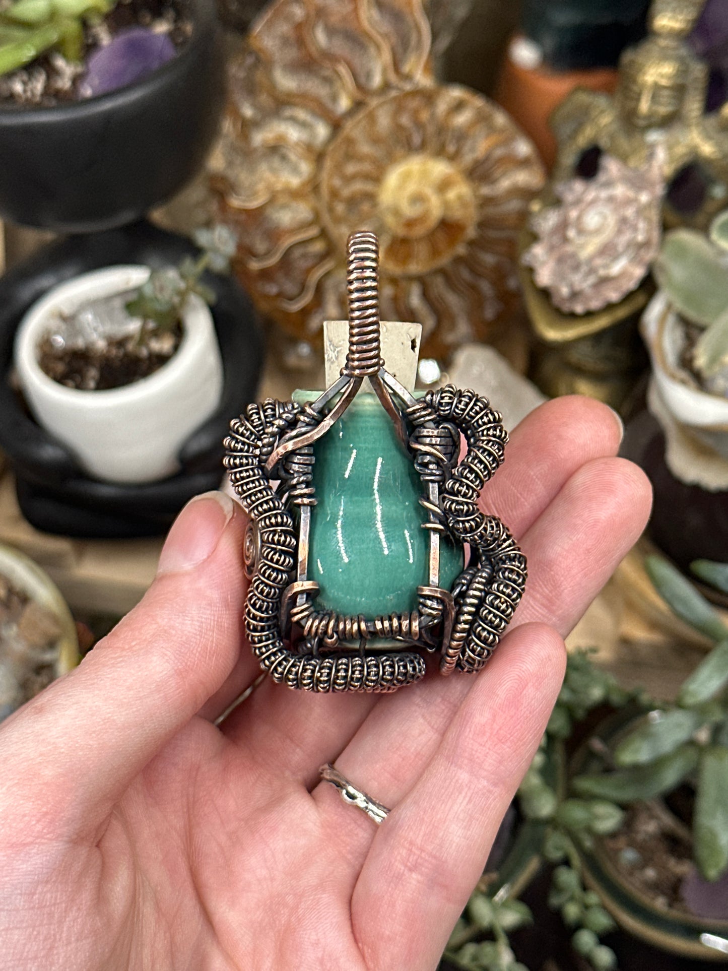 Opal and Amethyst pottery jar amulet