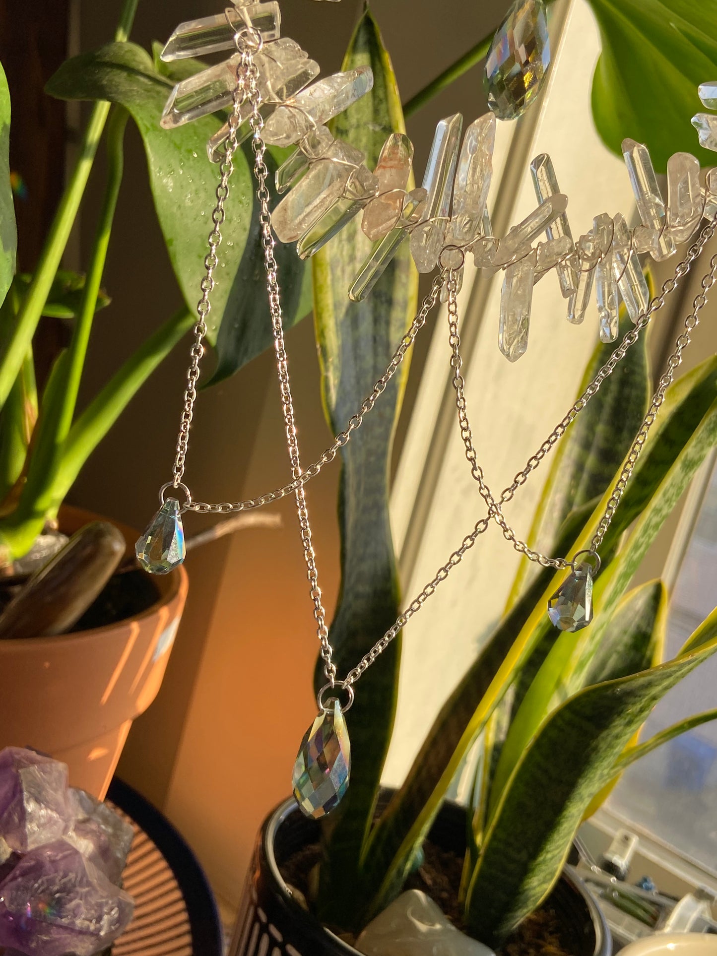 Clear Quartz and Howlite skeleton suncatcher