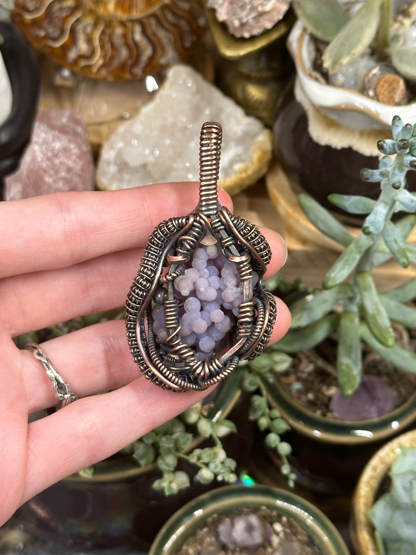 Opal and grape agate amulet