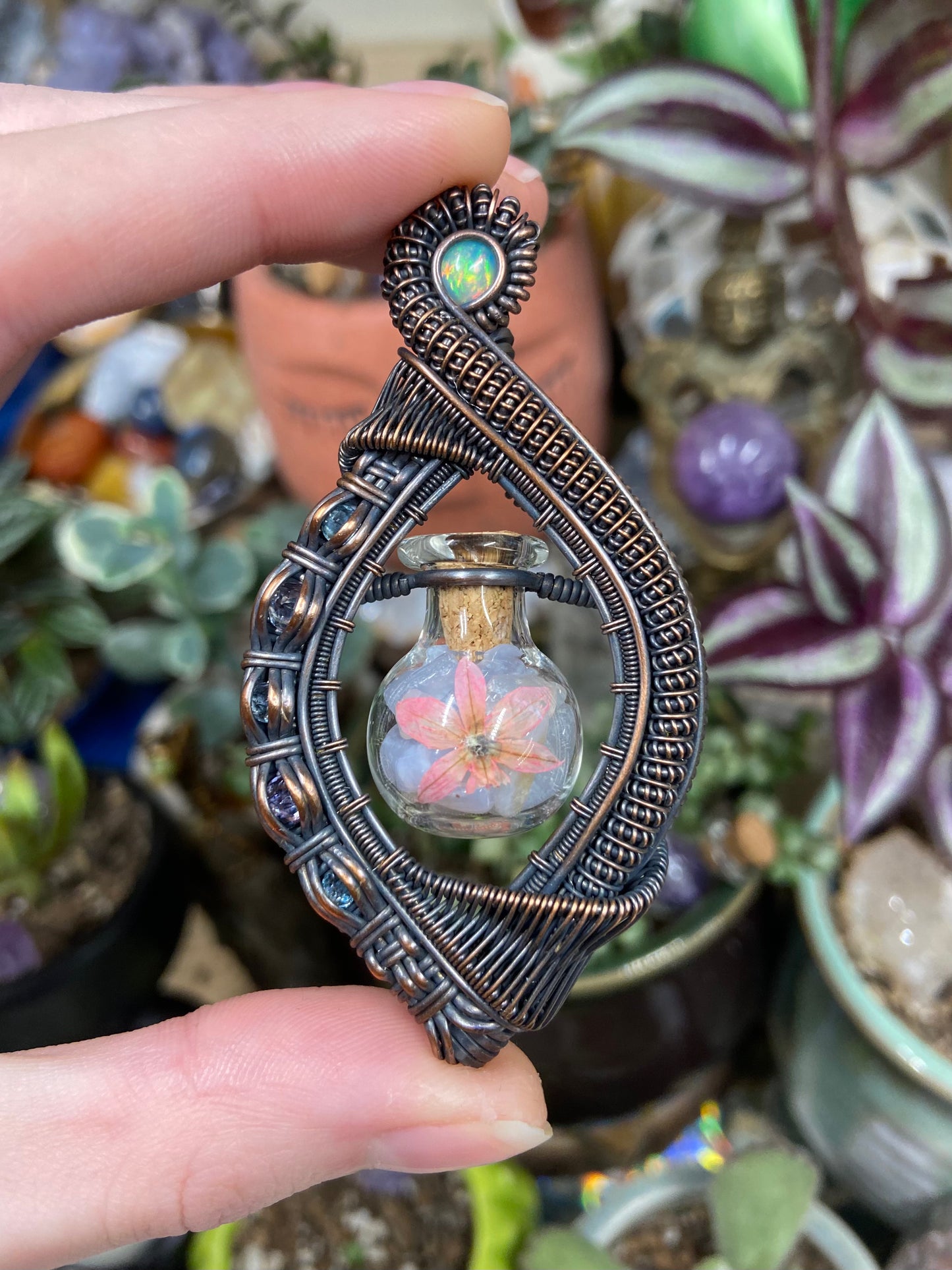 Blue lace agate wild flower vial vortex amulet