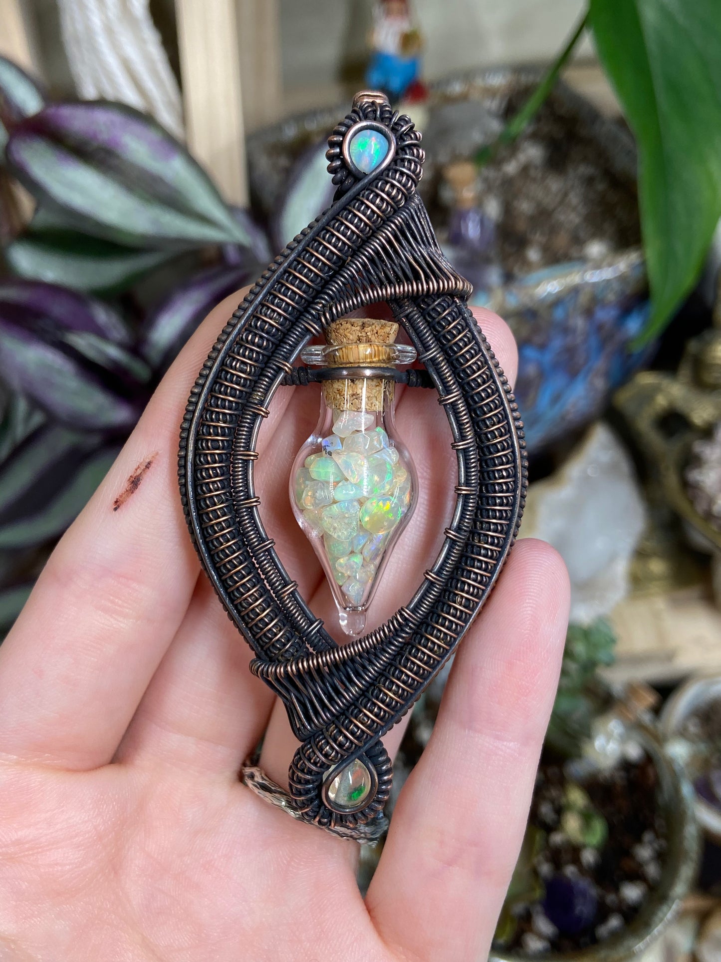 Ethiopian Opal vial vortex amulet in copper