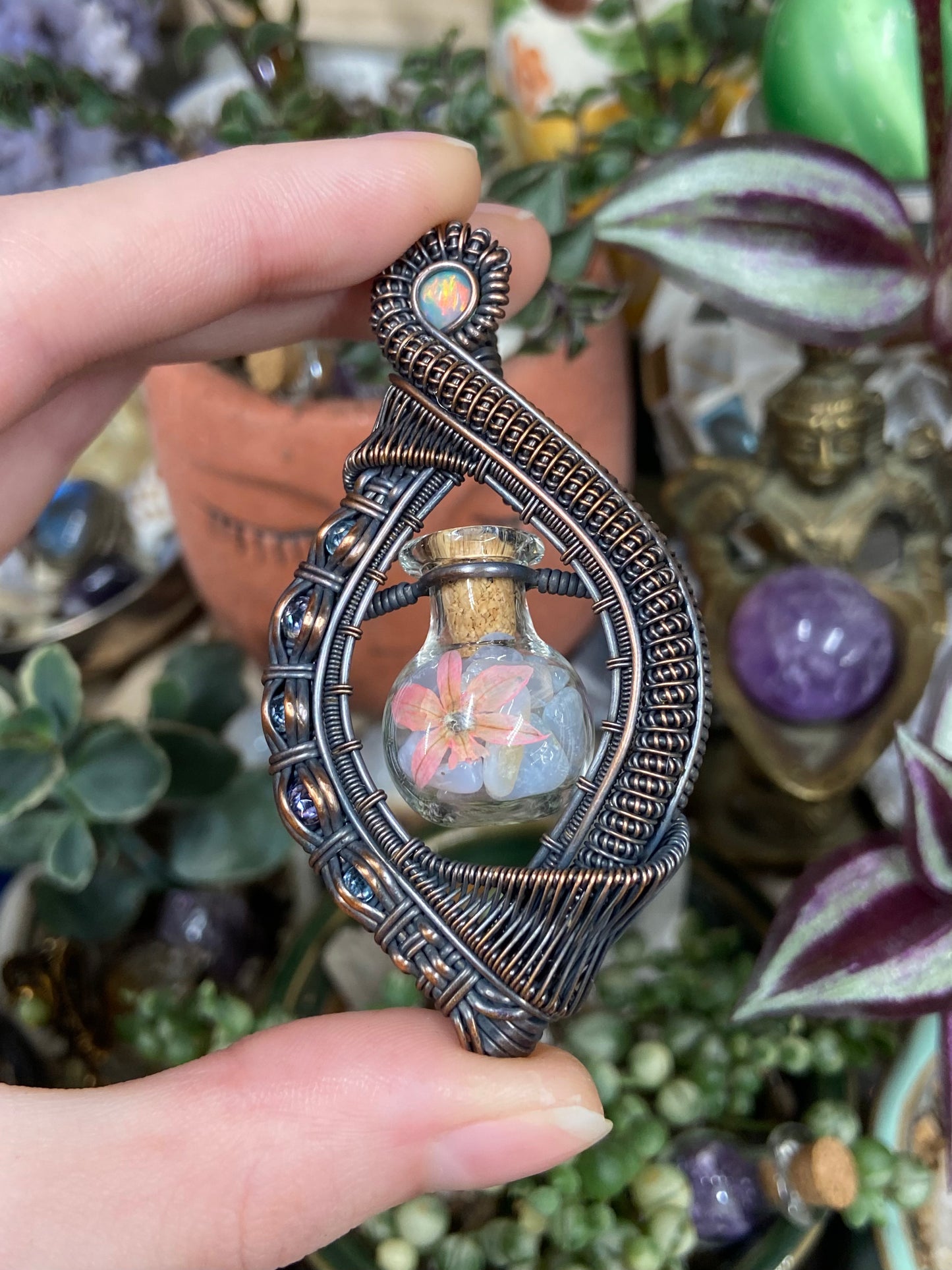 Blue lace agate wild flower vial vortex amulet