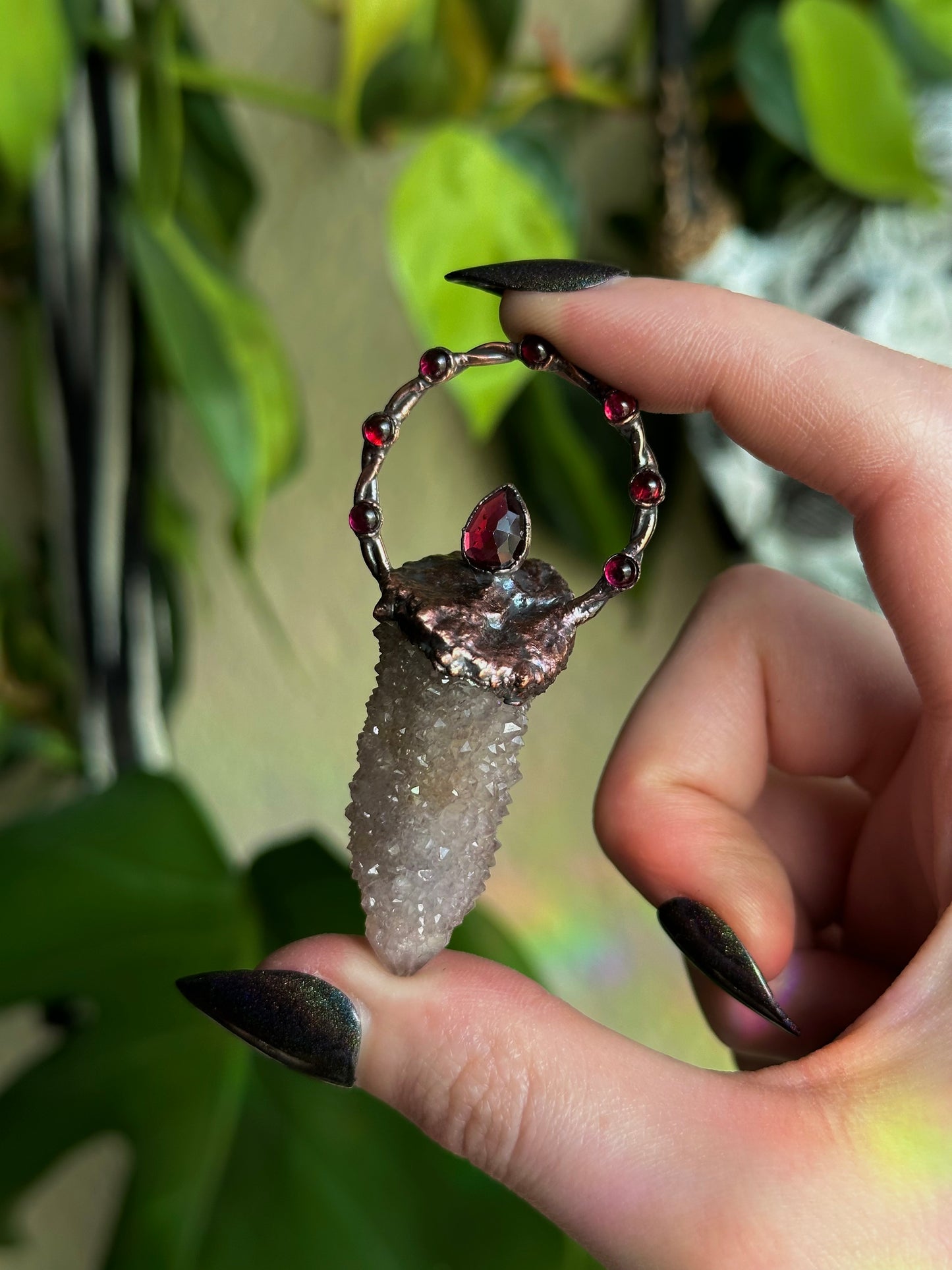 Spirit Quartz and Garnet Amulet