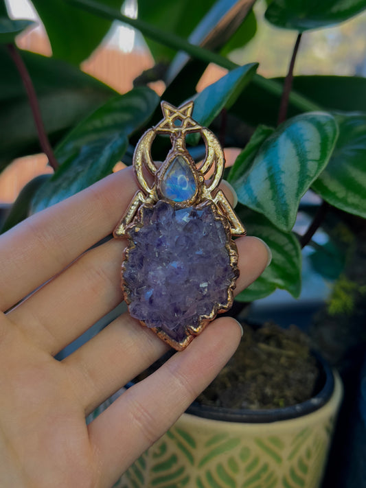 Celestial Amethyst and Moonstone Amulet