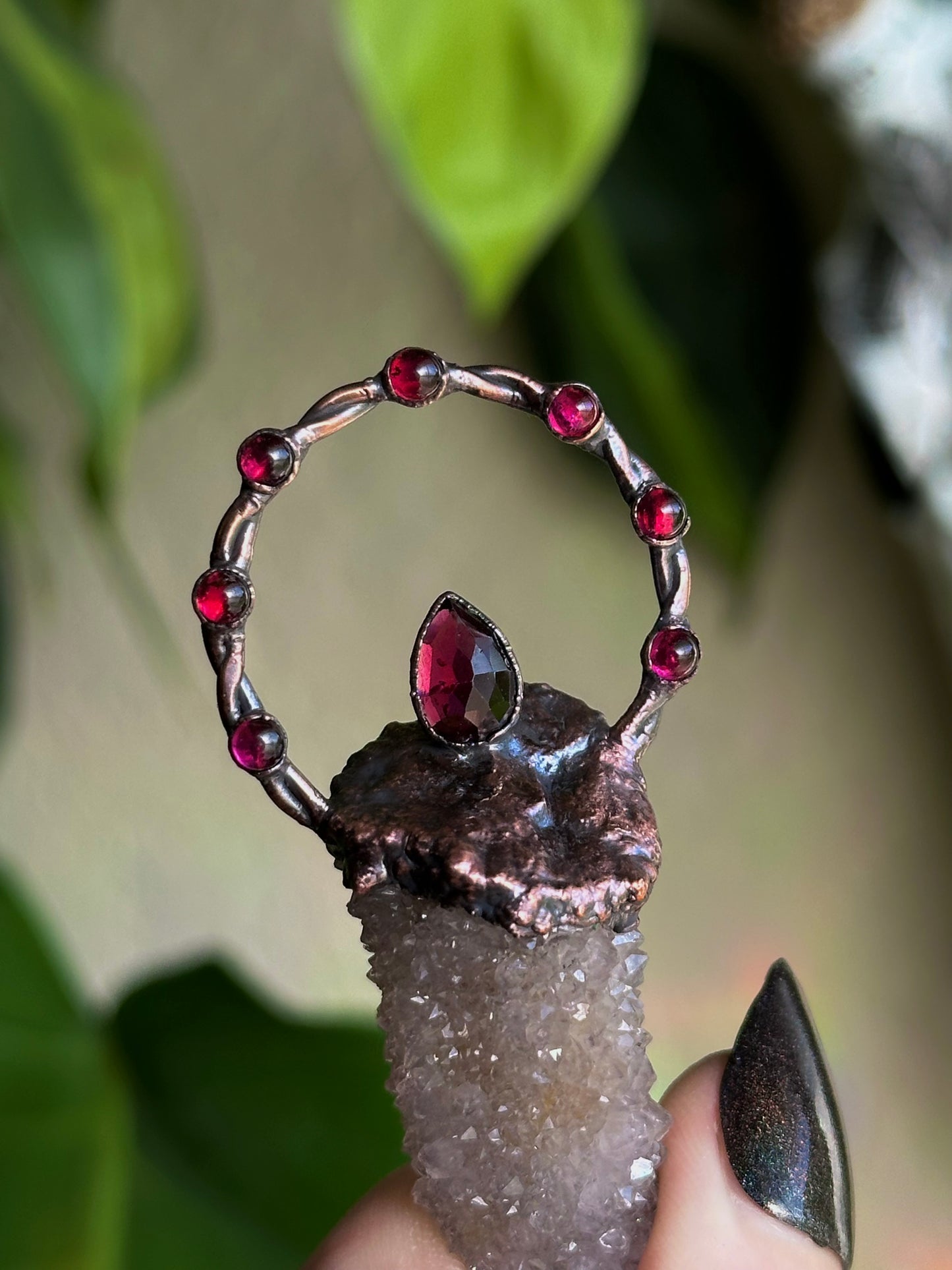 Spirit Quartz and Garnet Amulet