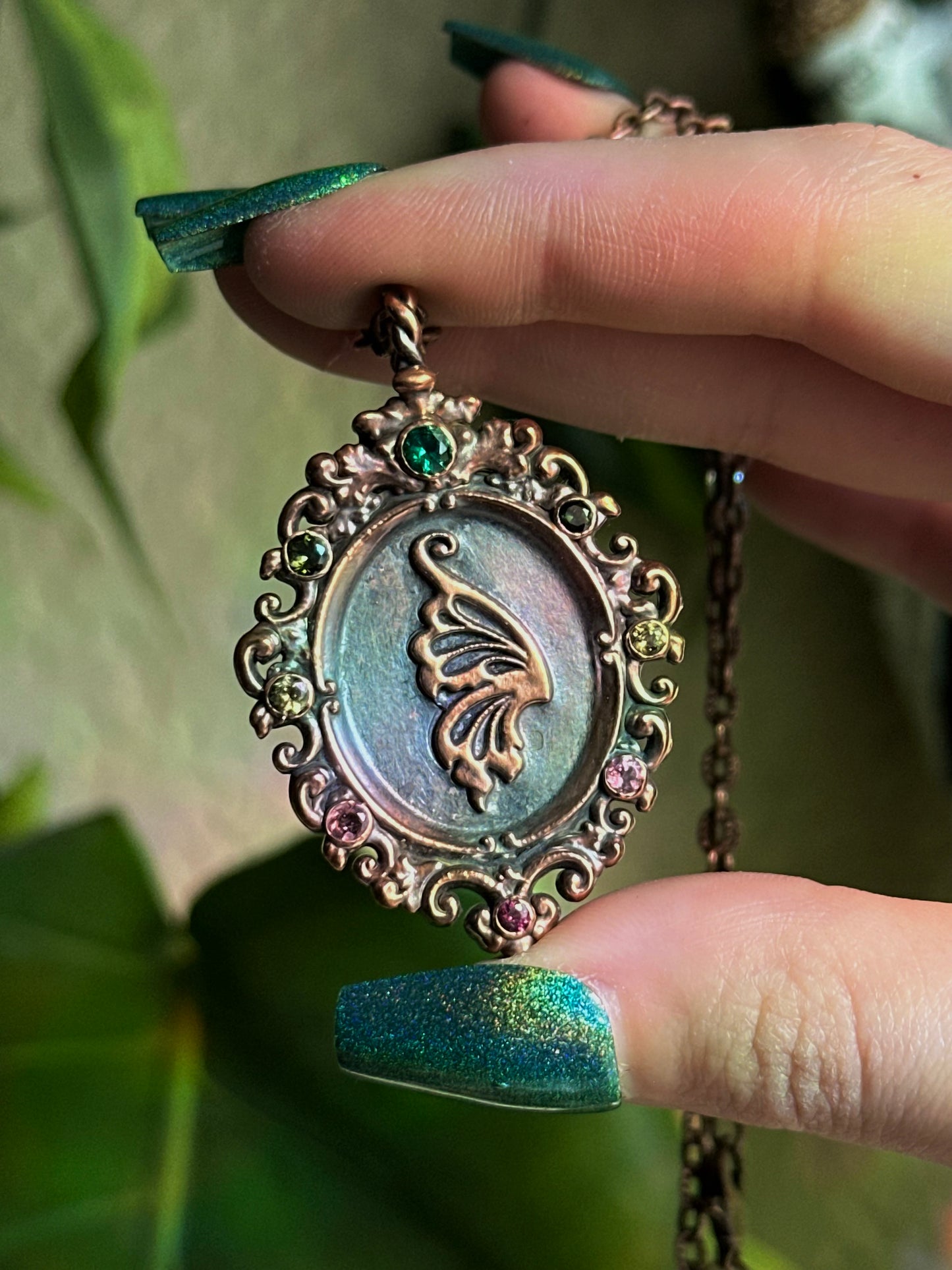 Tourmaline Fairy Antique Frame Matching Pendants