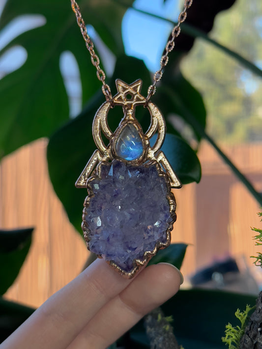 Celestial Amethyst and Moonstone Amulet