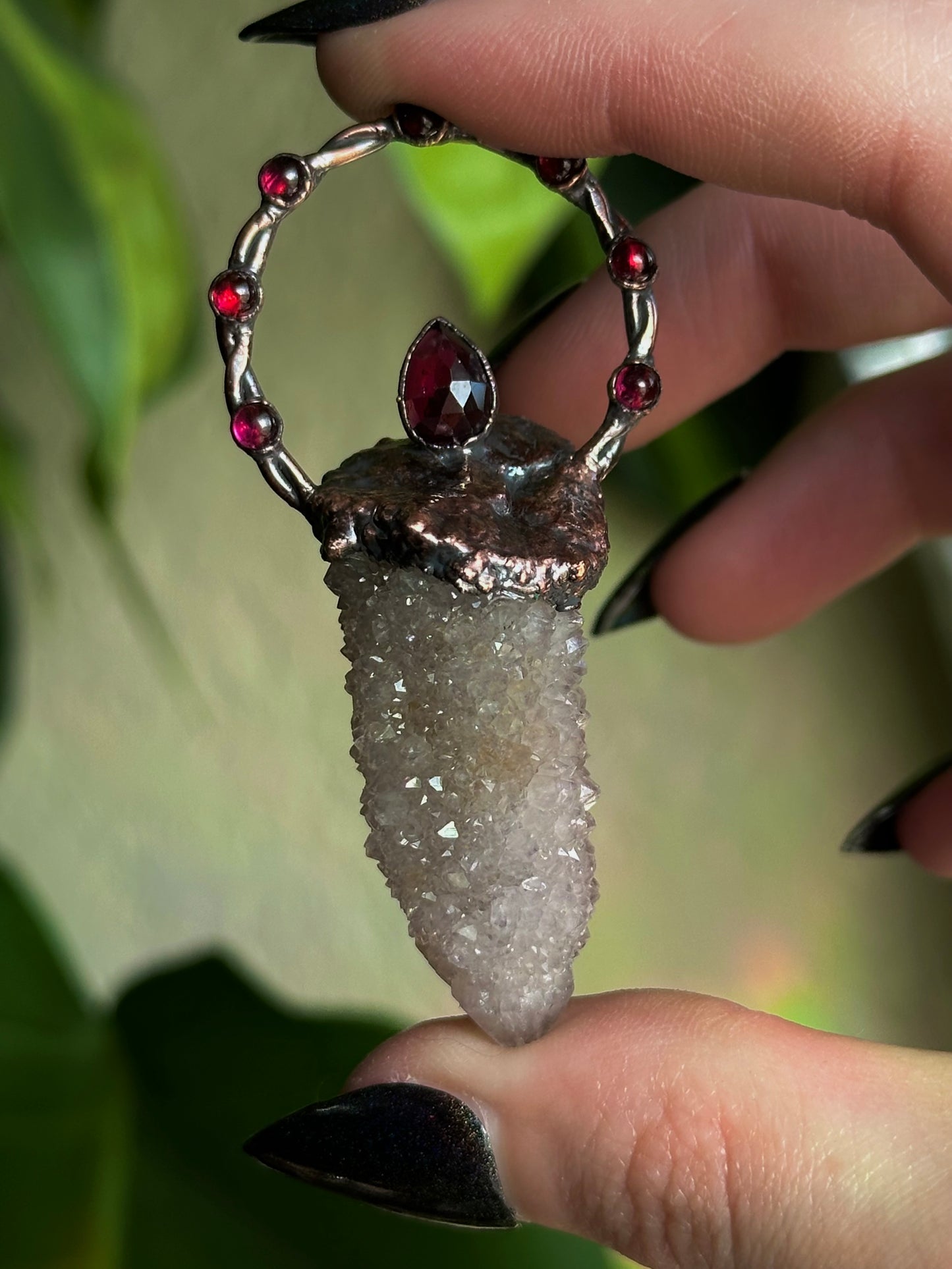 Spirit Quartz and Garnet Amulet