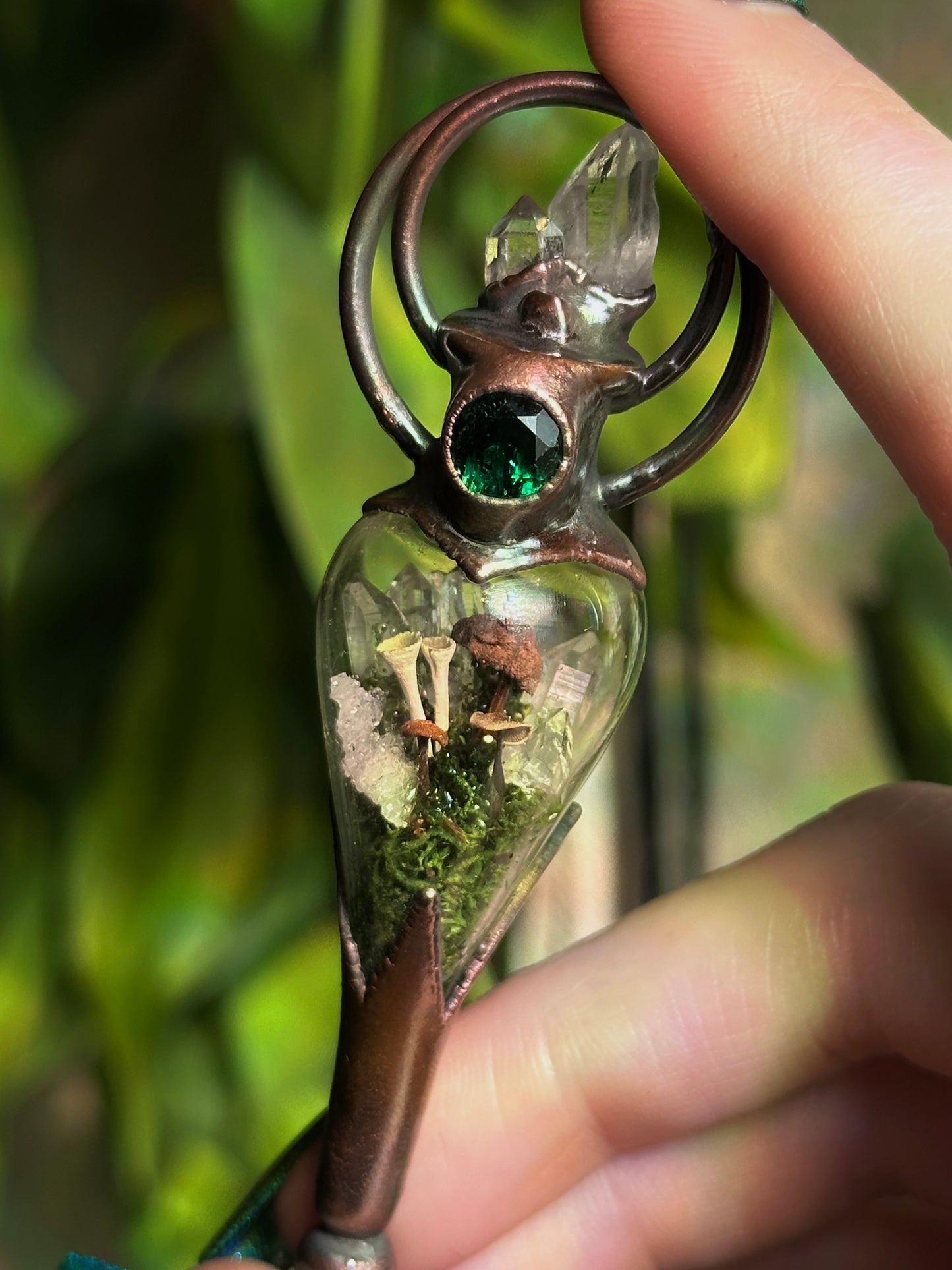Emerald Mushroom Forest Terrarium Pendant
