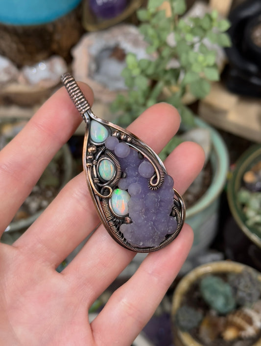 Grape Agate and Opal amulet