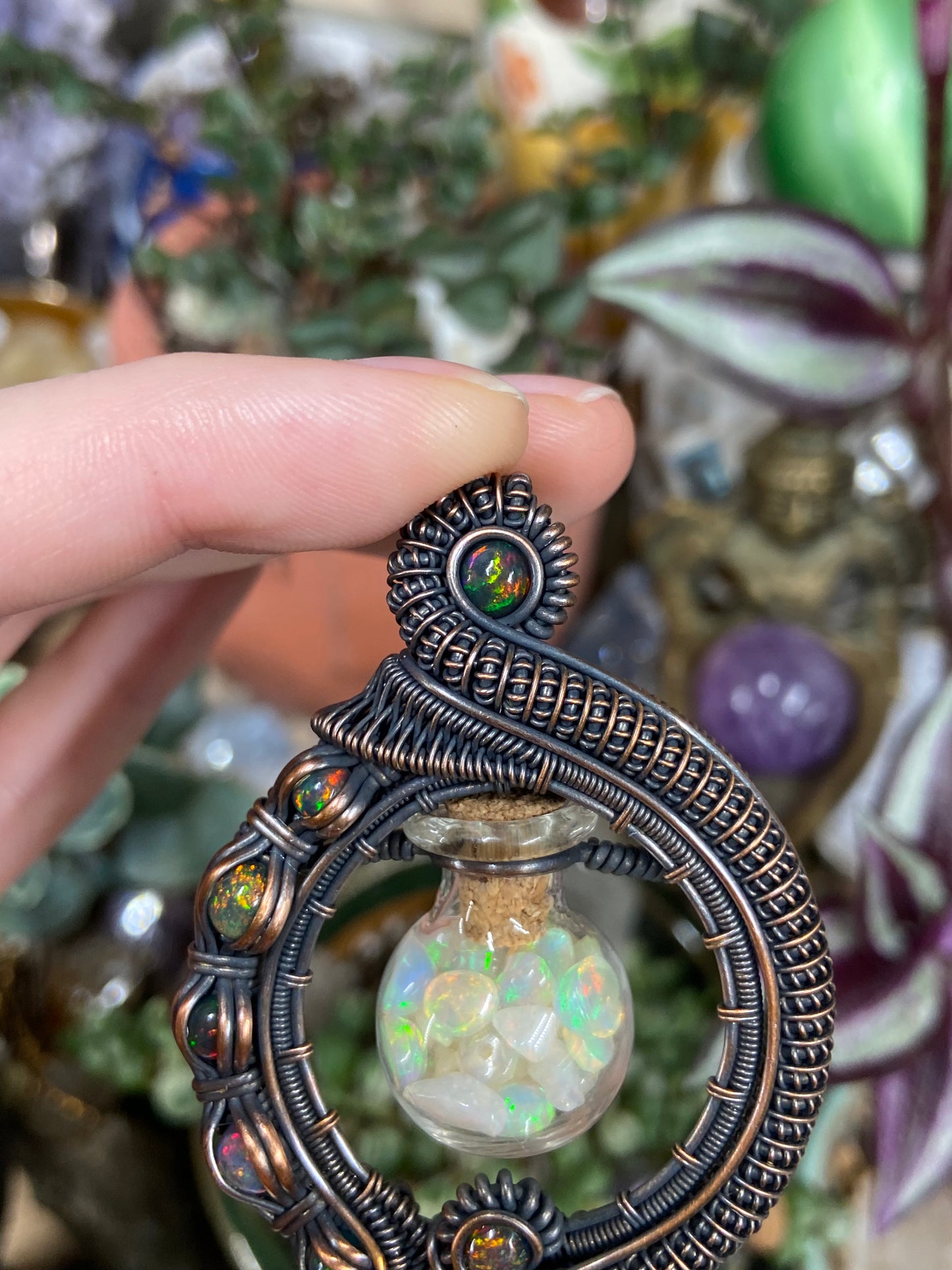 Ethiopian Opal and Black Opal vial vortex amulet